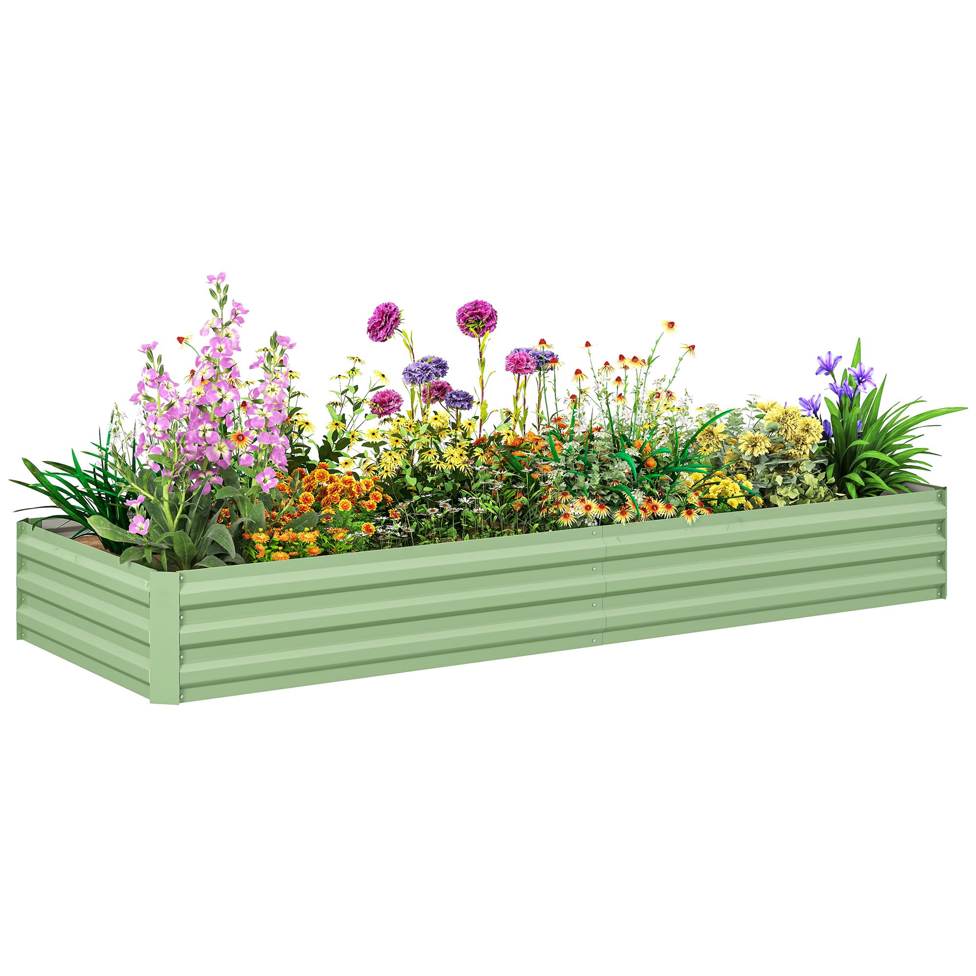 Outsunny Light/Green Galvanised Raised Garden Bed Metal Planter Box,