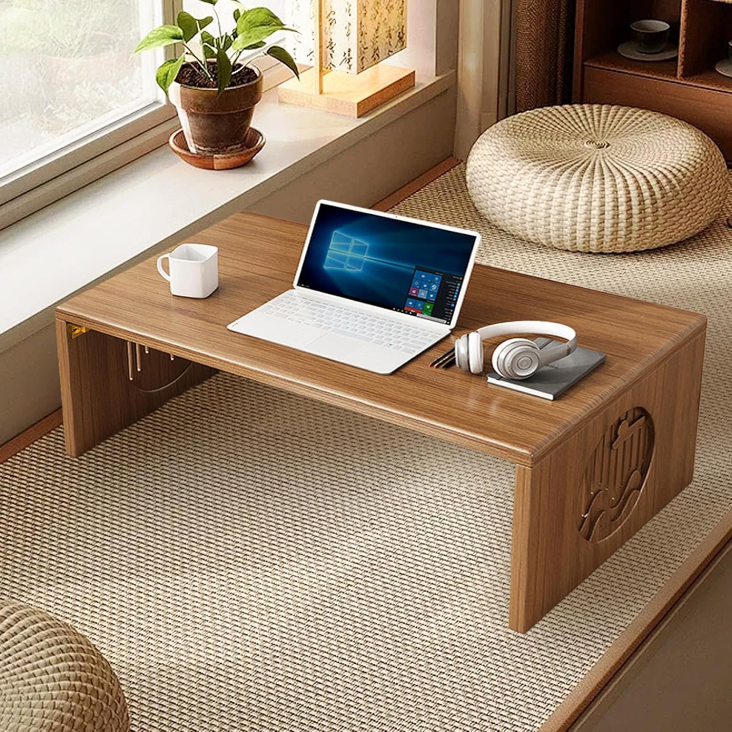 Mesa plegable japonesa, mesa de meditación de bambú para sentarse en el suelo, mesa de té portátil para sala de estar, comedor, decoración del hogar