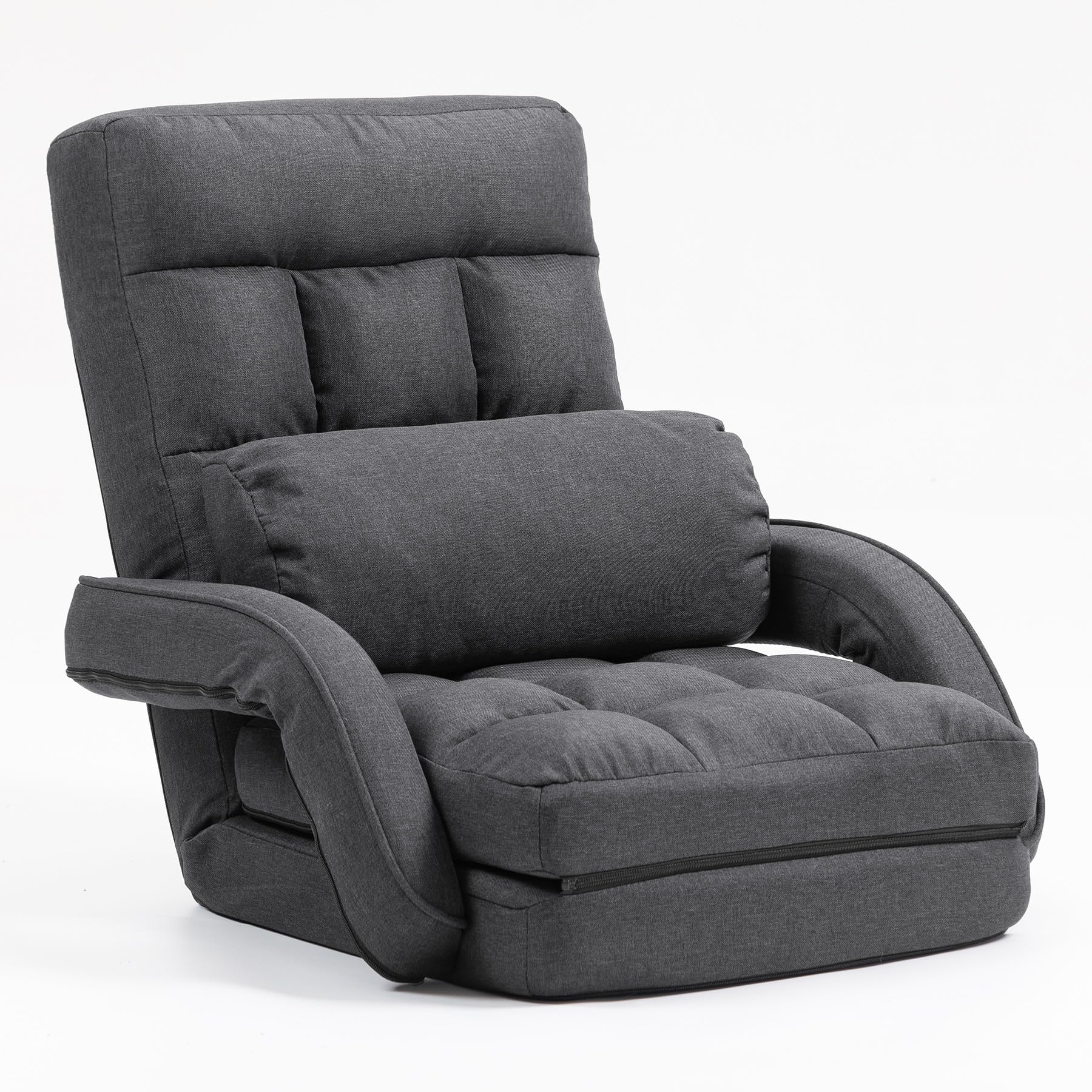 Indoor Floor Chair with Armrest and Pillow Folding Chaise Lounge Sofa 14-Position Adjustable Comfy Gaming Recliner Chair Padded Seats for Adults (Grey03)