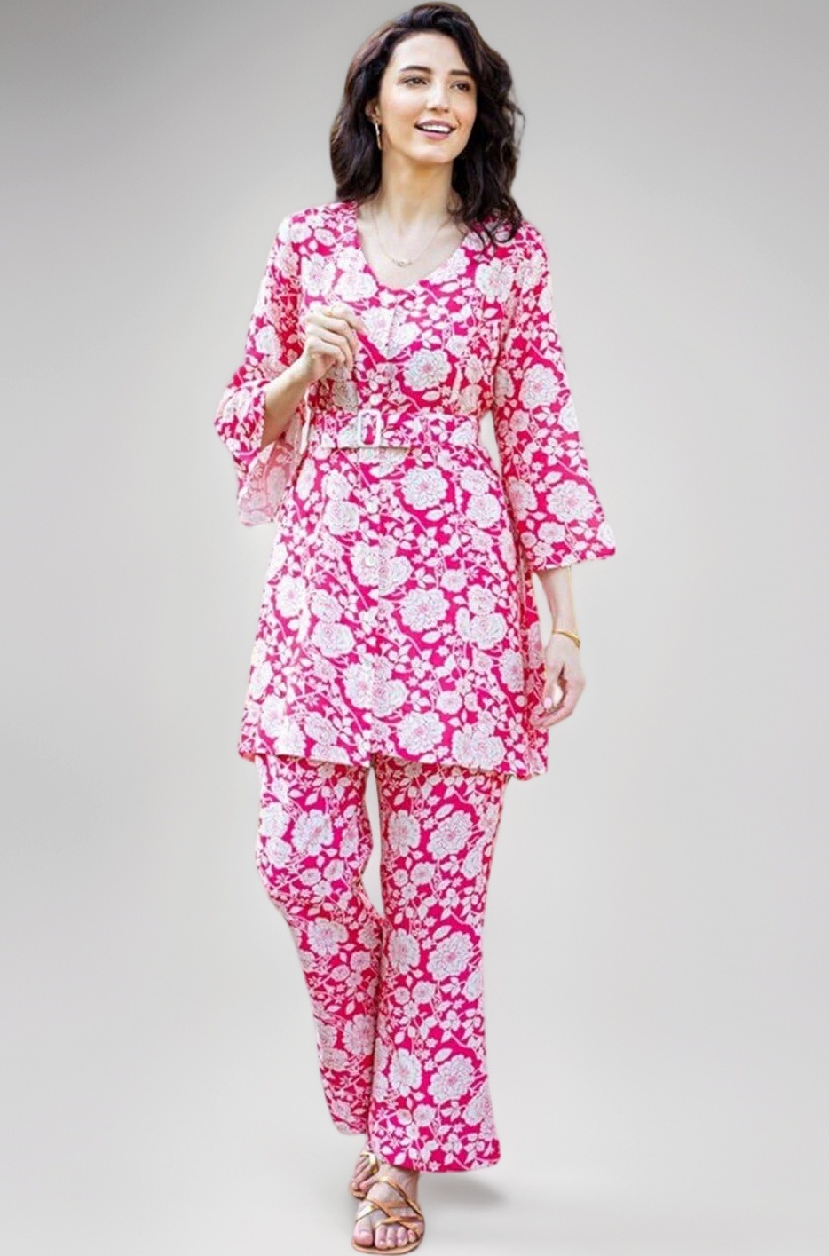 NAINVISH Pajama Set Women Co-Ord Set | Cotton Blend Co-Ord Set | Fancy Top & Pant Set | 2 Piece Dress For Women | Floral Printed Top & Pant Set | Full Pair Set