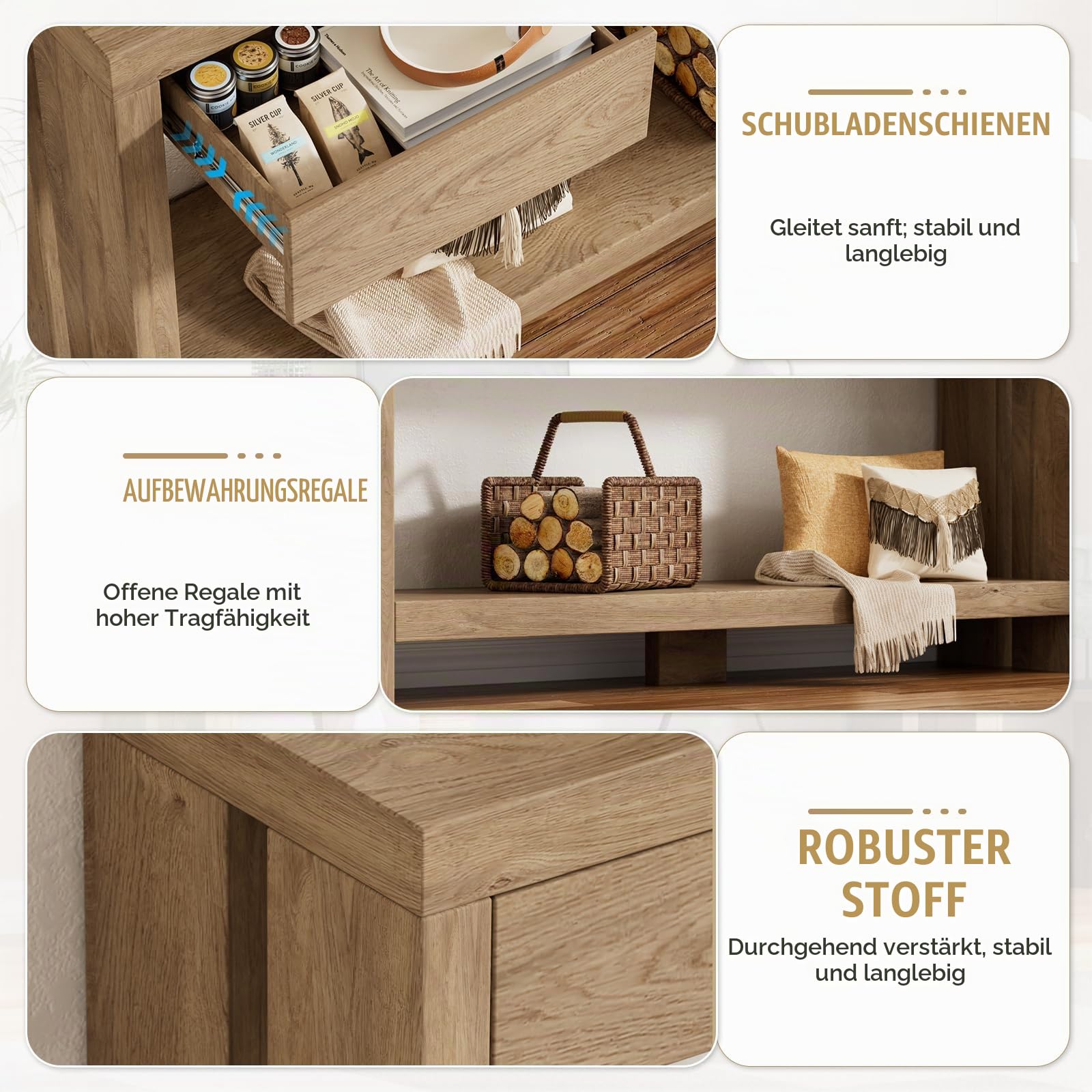 Konsolentisch mit 3 Schubladen Schmaler Eingangstisch 140CM Langer Sofatisch mit Stauraum Beistelltisch 29.5CM Breit Flurtisch hinter dem Sofa 2 Ebenen Ausstellungstisch für Wohnzimmer, Flur, Eingang