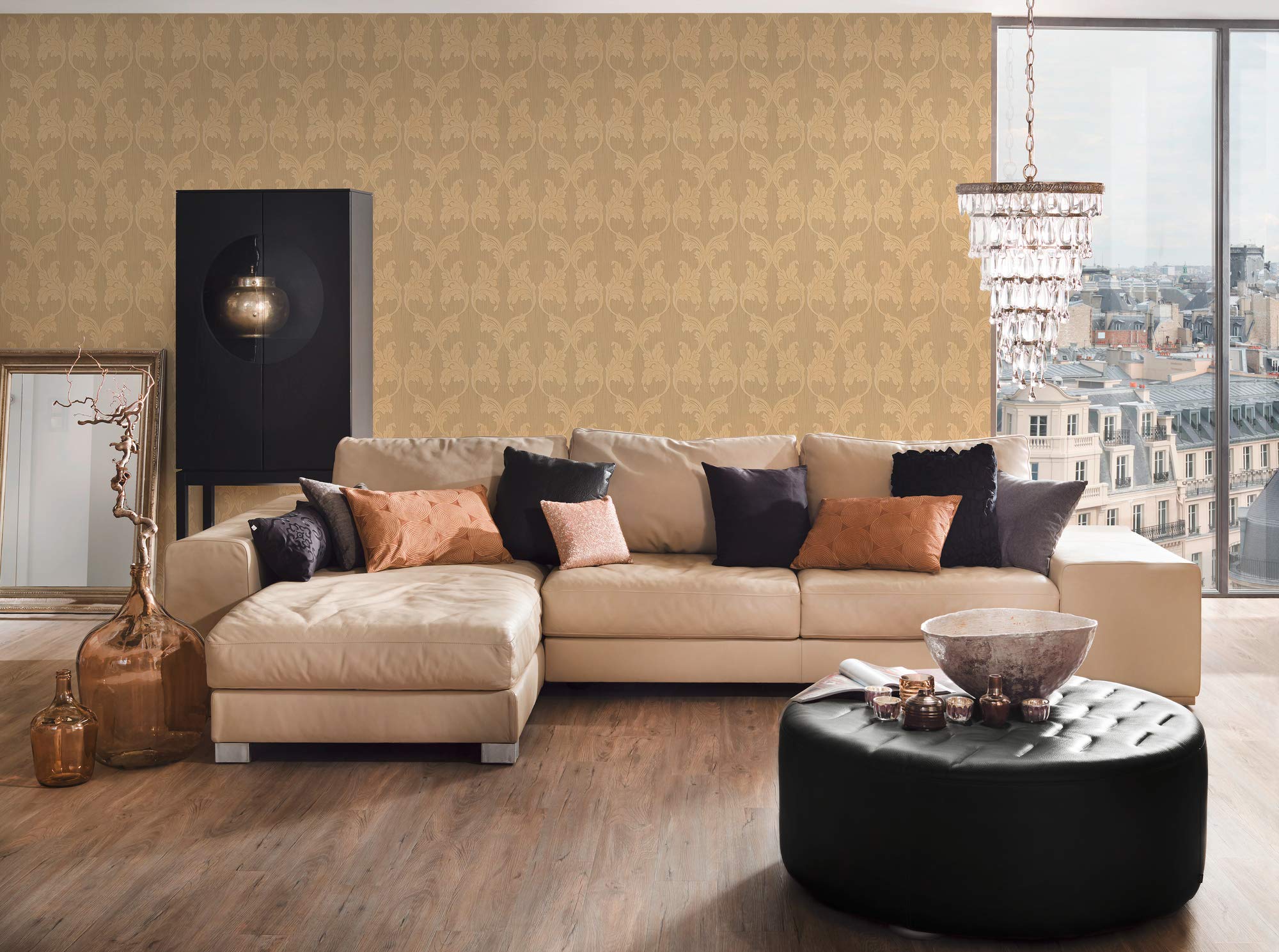 A.S. Création Architects Paper Textiltapete Tessuto Tapete mit Ornamenten barock 10,05 m x 0,53 m beige orange Made in Germany 956283 95628-3