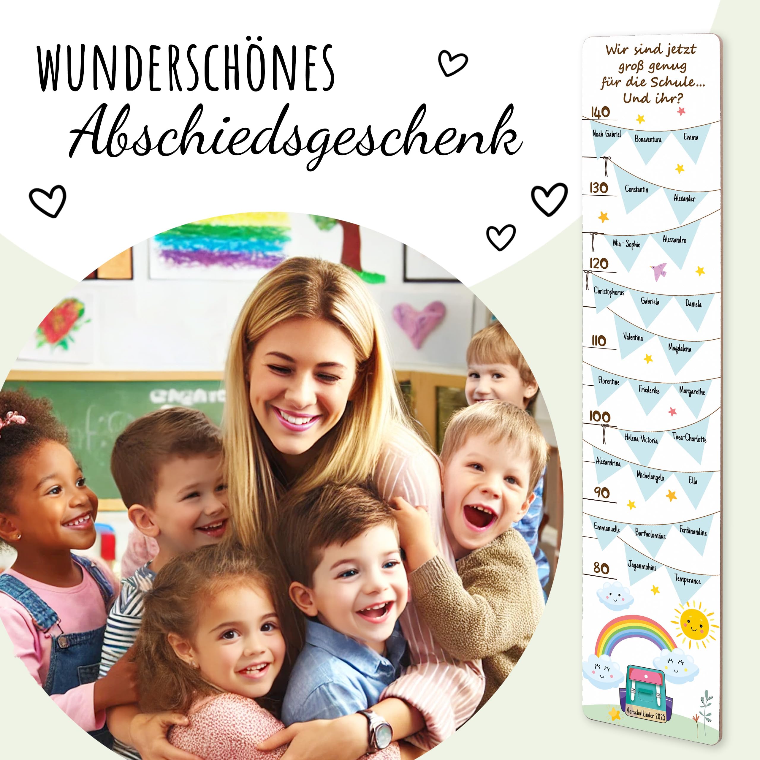 Holzura Erzieherin Geschenk Holz Messlatte - Personalisiert Mit Namen Der Kinder - Abschiedsgeschenk Erzieherin, Danke Geschenk