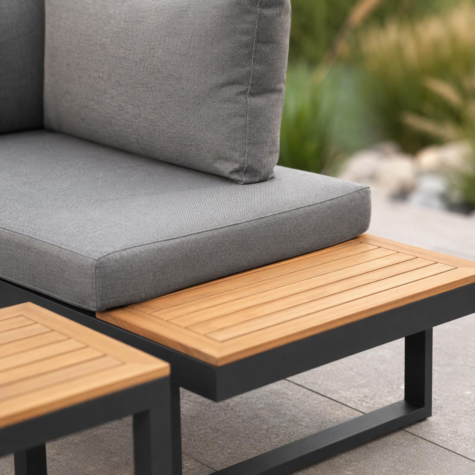 greemotion Lounge-Set Samara, Gartenmöbel-Set aus Aluminium, inklusive Kissen, Anthrazit / Holzfarben / Grau, Mittel