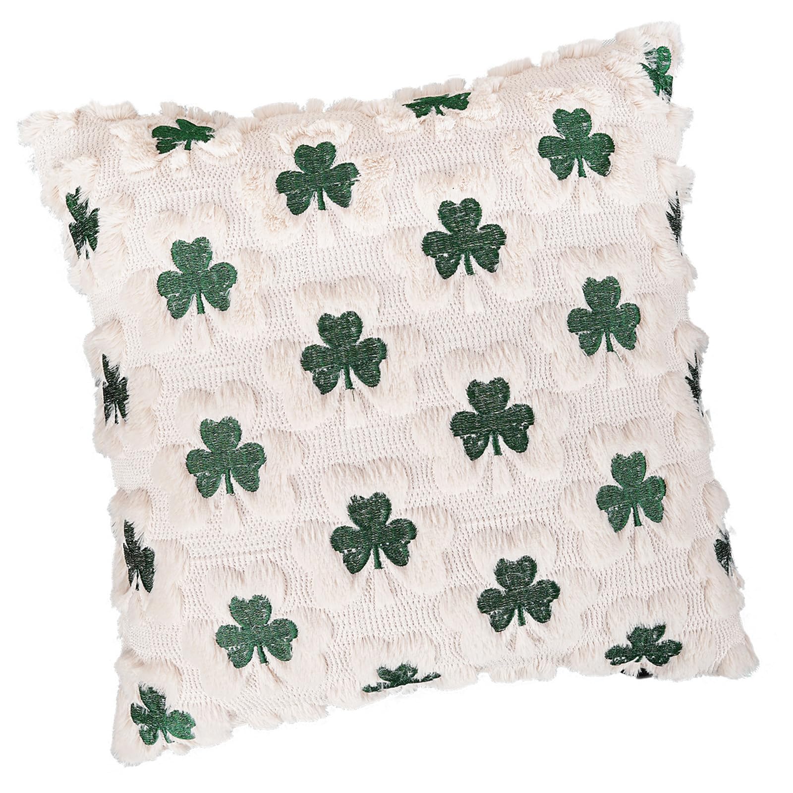 carotoe St Patrick ' s Day Shamrocks Embroidered Plush Pillow Cover for Festive Irish Holiday Sofa Decor Shamrock Plush JACQUARDs Cushion Cover