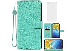 LG Stylo 4 Case Wallet with Tempered Glass Screen Protector for Women