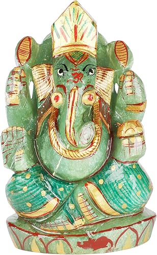 Estatua de Ganesha tallada a mano de gemas reales, estatua de piedras preciosas de Ganesha, Estatua de Ganesha de inauguración de la casa 2857.00 Ct