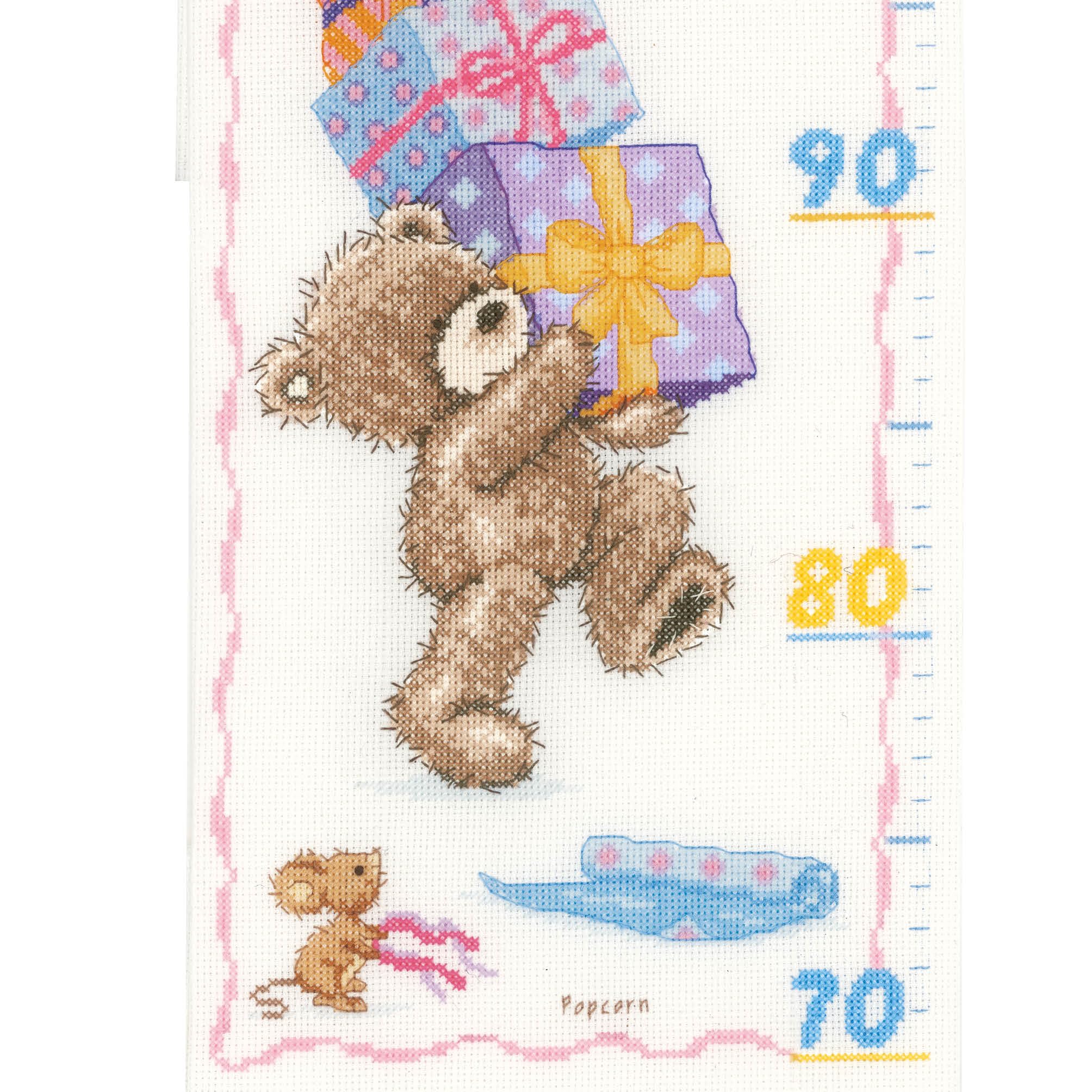 VERVACO Kit Punto De Cruz Medidor De Altura para Niños Palomitas CUMPLEAÑOS Regalos DIY Completo Creativo Manualidades Creatividad Adultos Decoracion Pared Bordar Kit Principiantes ca. 18 x 70 cm
