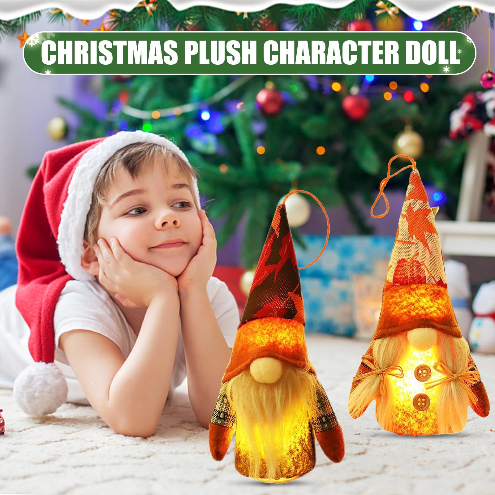 Décorations De Noël Lumineuses Gnome, 2 Pcs Rouge Et Gris Gnome De Noel