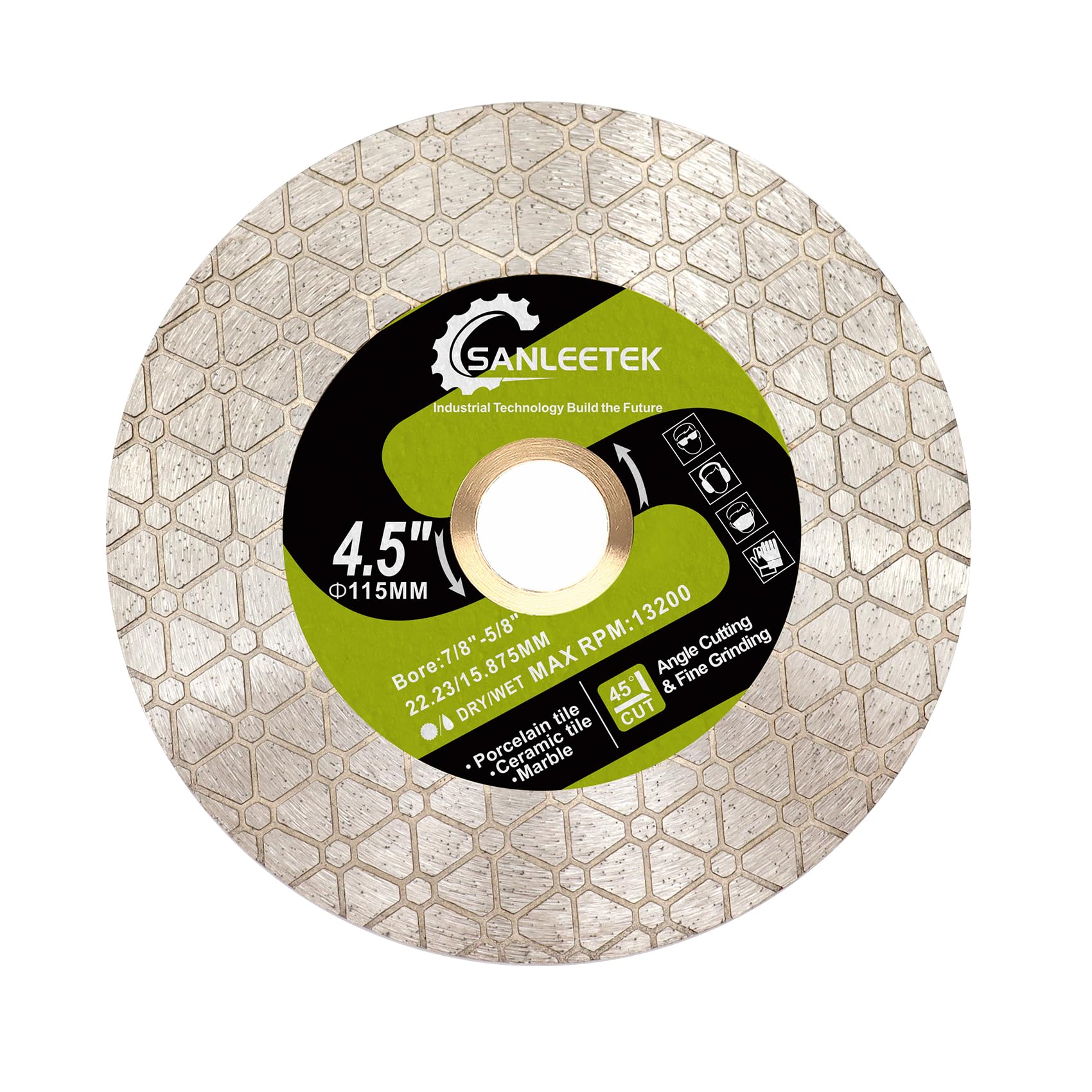 Diamond Tile Saw Blade 4.5"(115mm) Cutting Grinding Disc Triangular Design for Ceramic Tile Porcelain Marble Artificial Stone Quartz SANLEETEK