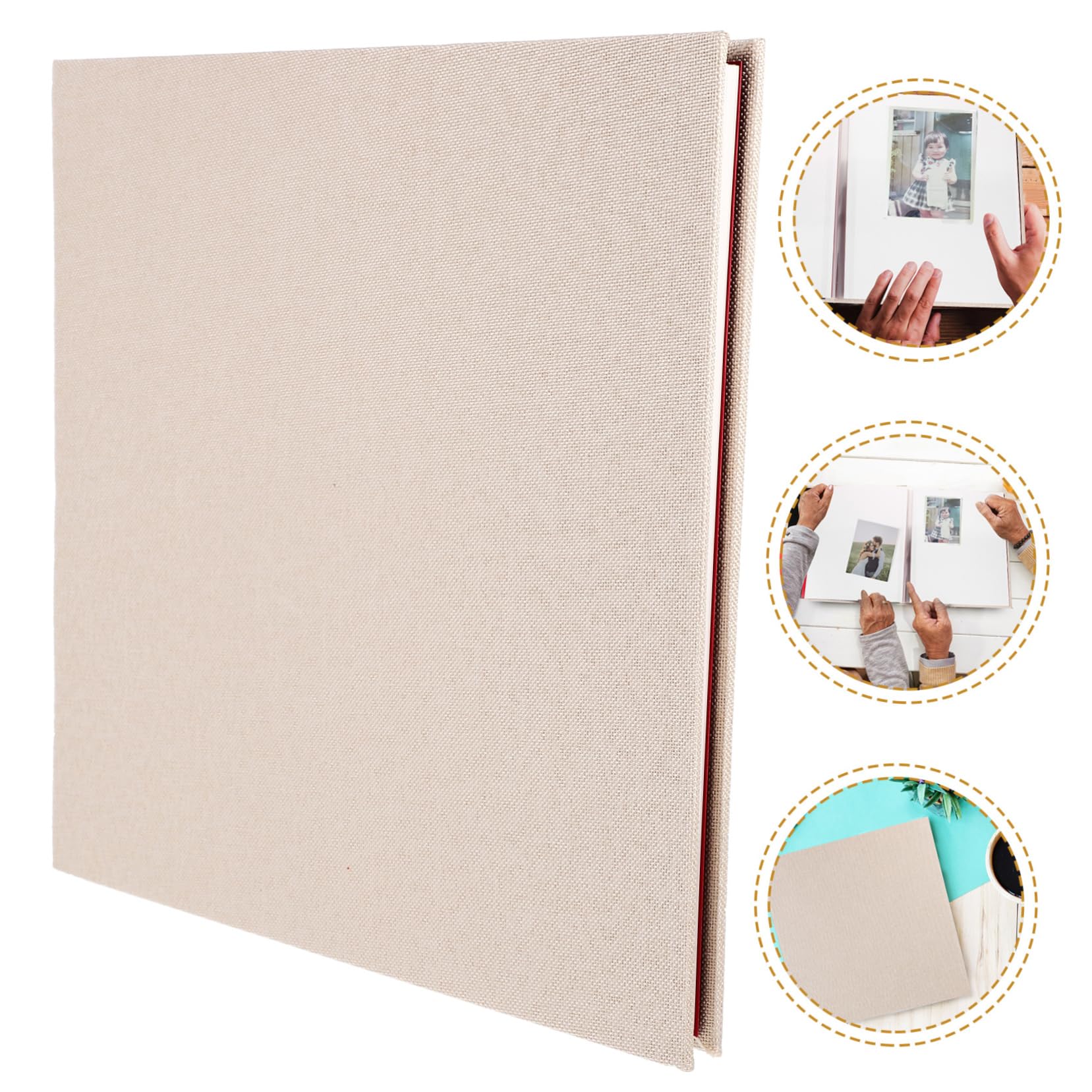 Album Photo Vintage Auto-adhésif en Lin Beige, Style Livre