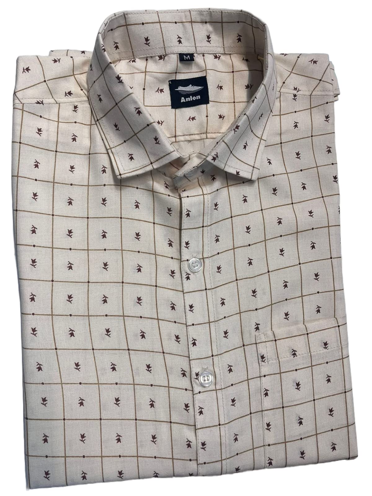 ANLONMen's Cotton Printed Stitched Full Sleeve Shirt (Clay Beige_M_Beige_Medium)