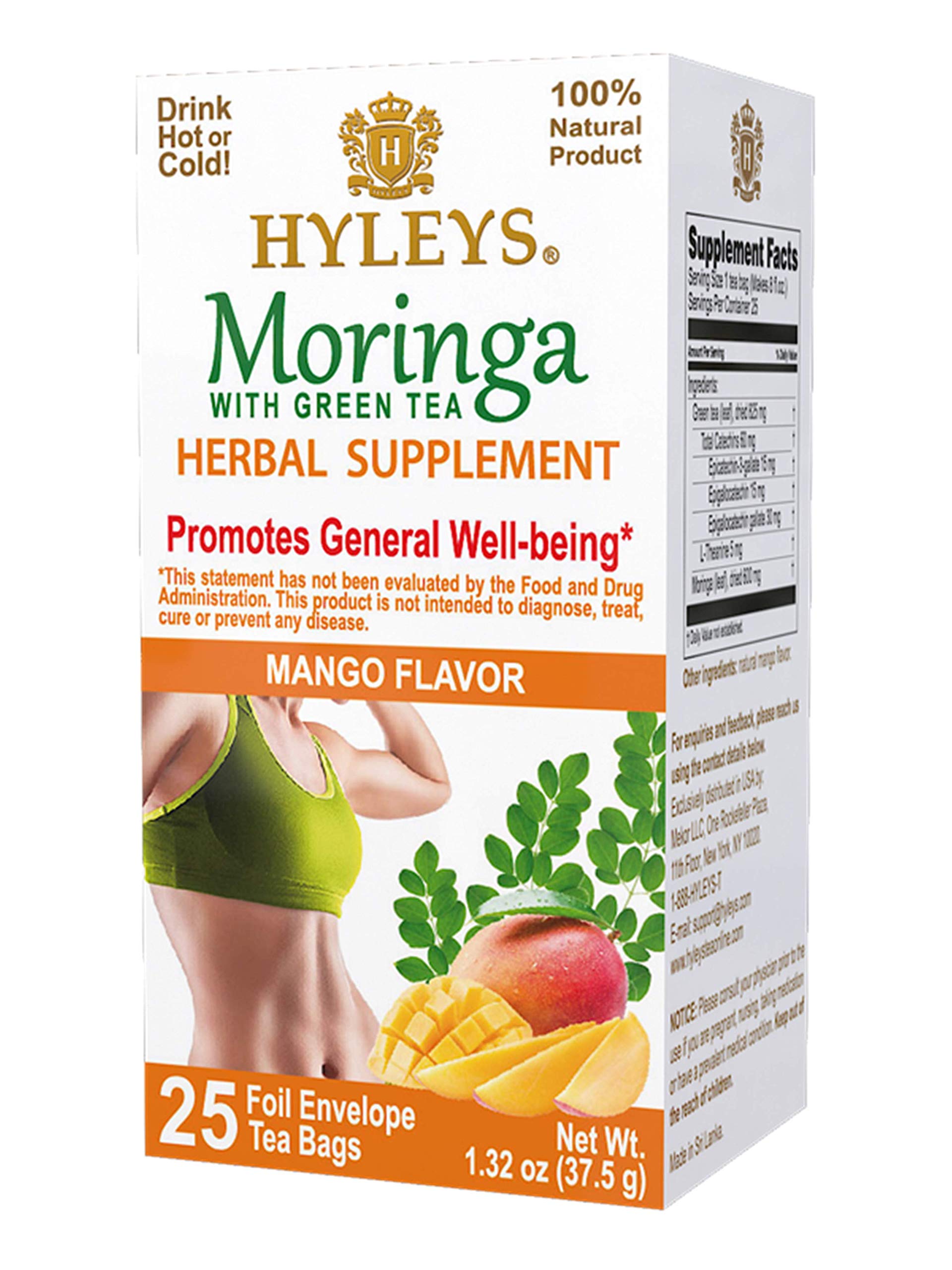 Hyleys Tea Moringa Oleifera with Mango Flavor - 25 Tea Bags (12 Pack - 300 Tea Bags total) (Miracle Tree Tea)