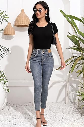 Miniatura 5 de SHEIUGU Enterizo básico de manga larga sin mangas para mujer, cuello redondo, elástico, ajustado, ajustado