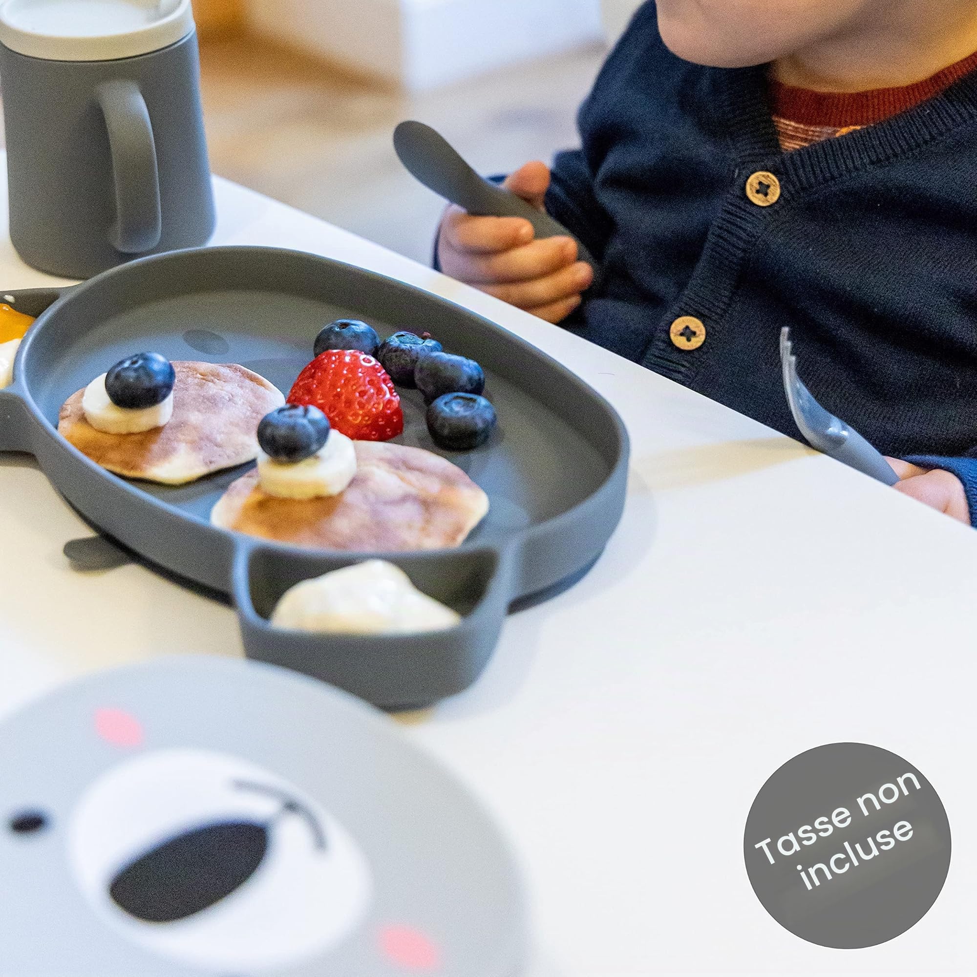 TUM TUM Set de Table Enfant, Assiette Ventouse pour Bébé Bol, Couverts Enfant, 6 m+, Kev le Koala, Gris