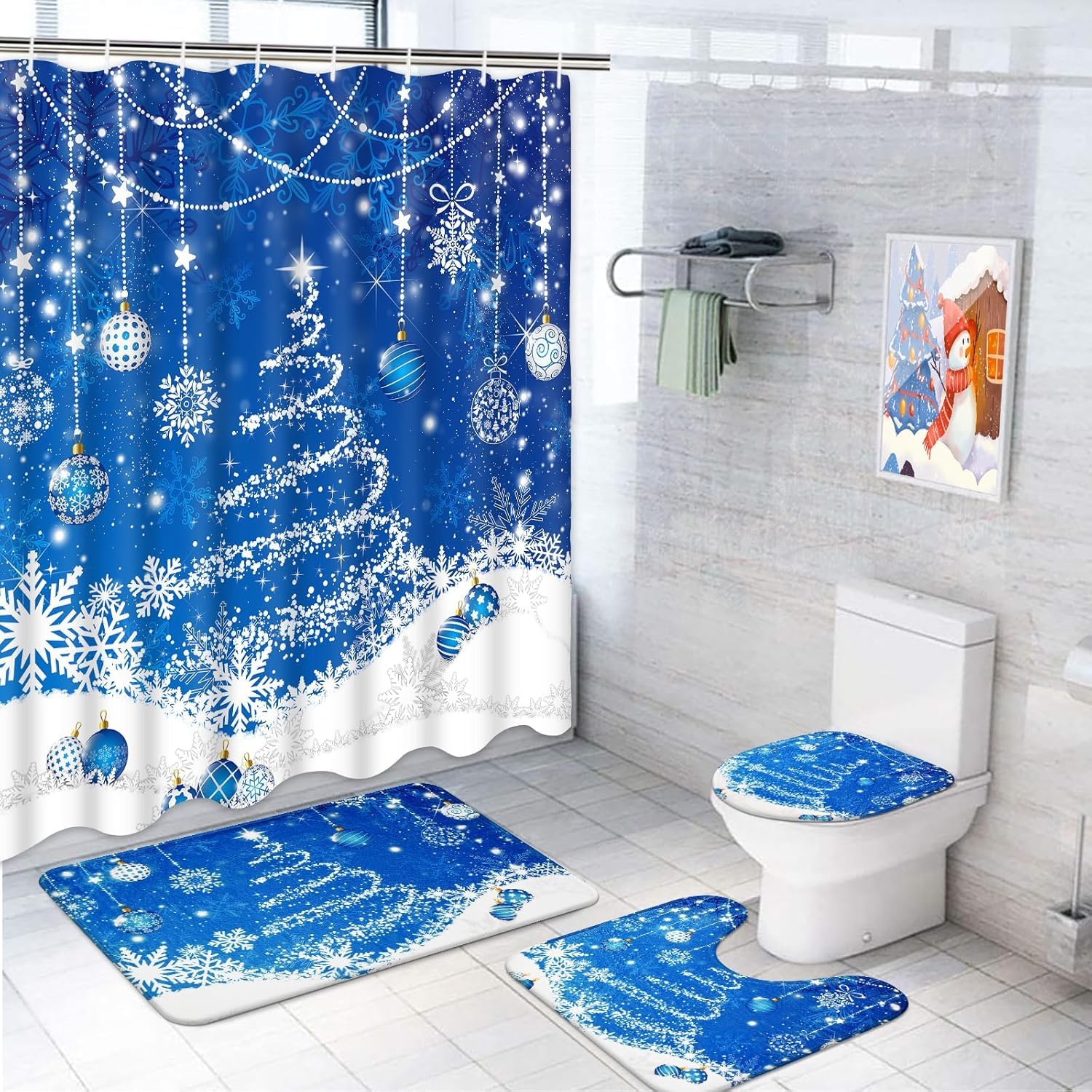 Merry Christmas Shower Curtain Sets with Rugs, Xmas Tree