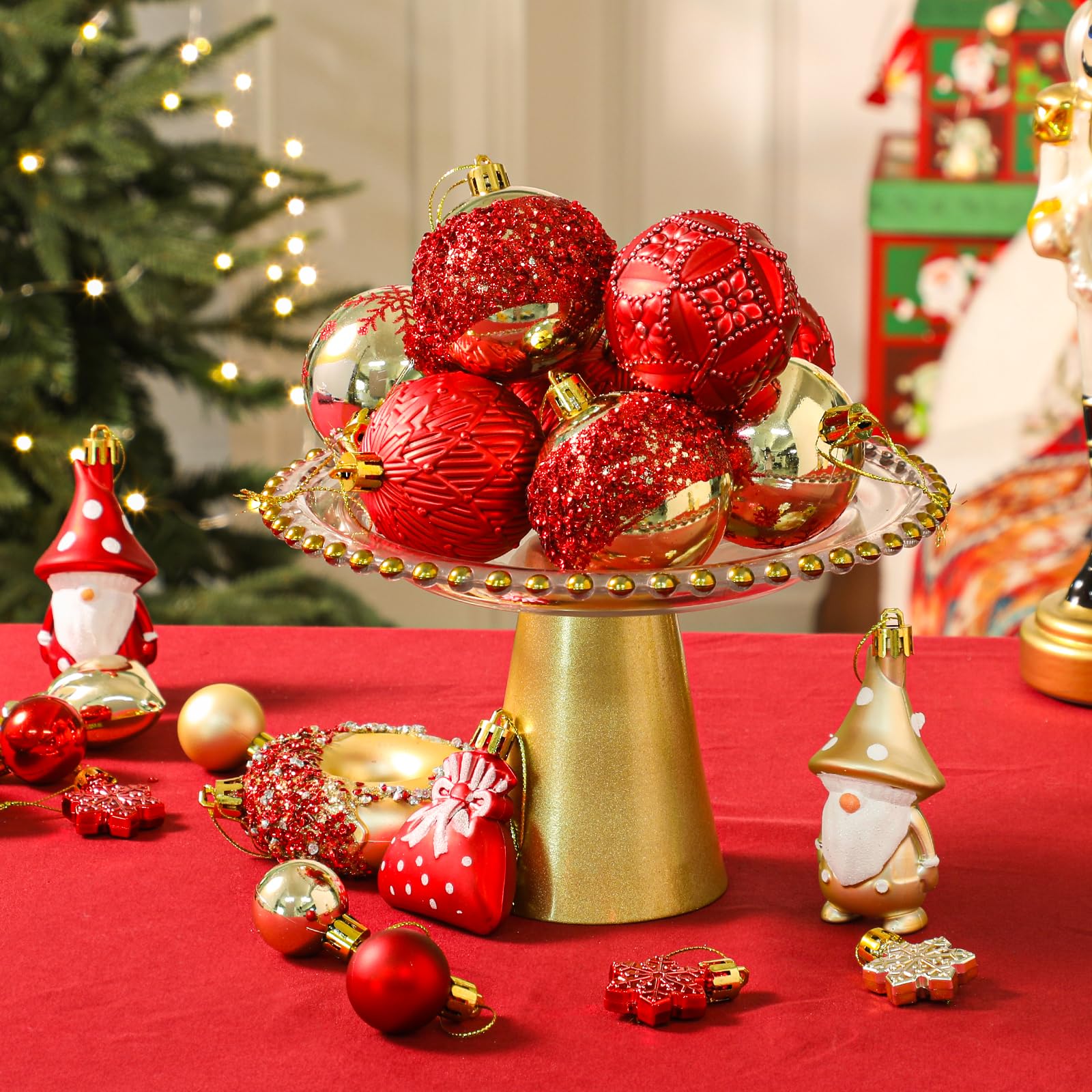 Lot de 60 boules de Noël décoratives en plastique incassable | Ravissant coffret cadeau classique pour sapin de Noël, décorations de fête de mariage avec cordes de suspension