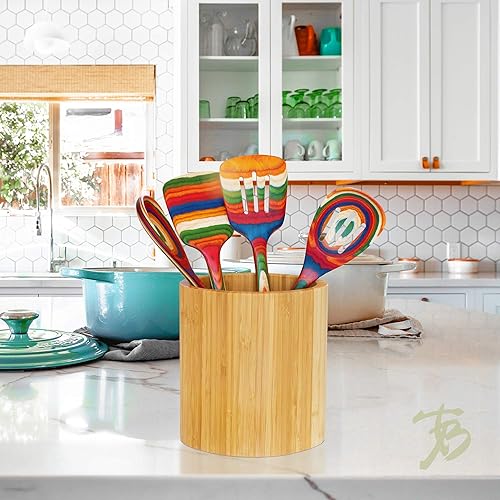 Miniatura 3 de Totally Bamboo Soporte para utensilios de cocina de bambú en forma ovalada, 6 "x 4" x 7 "