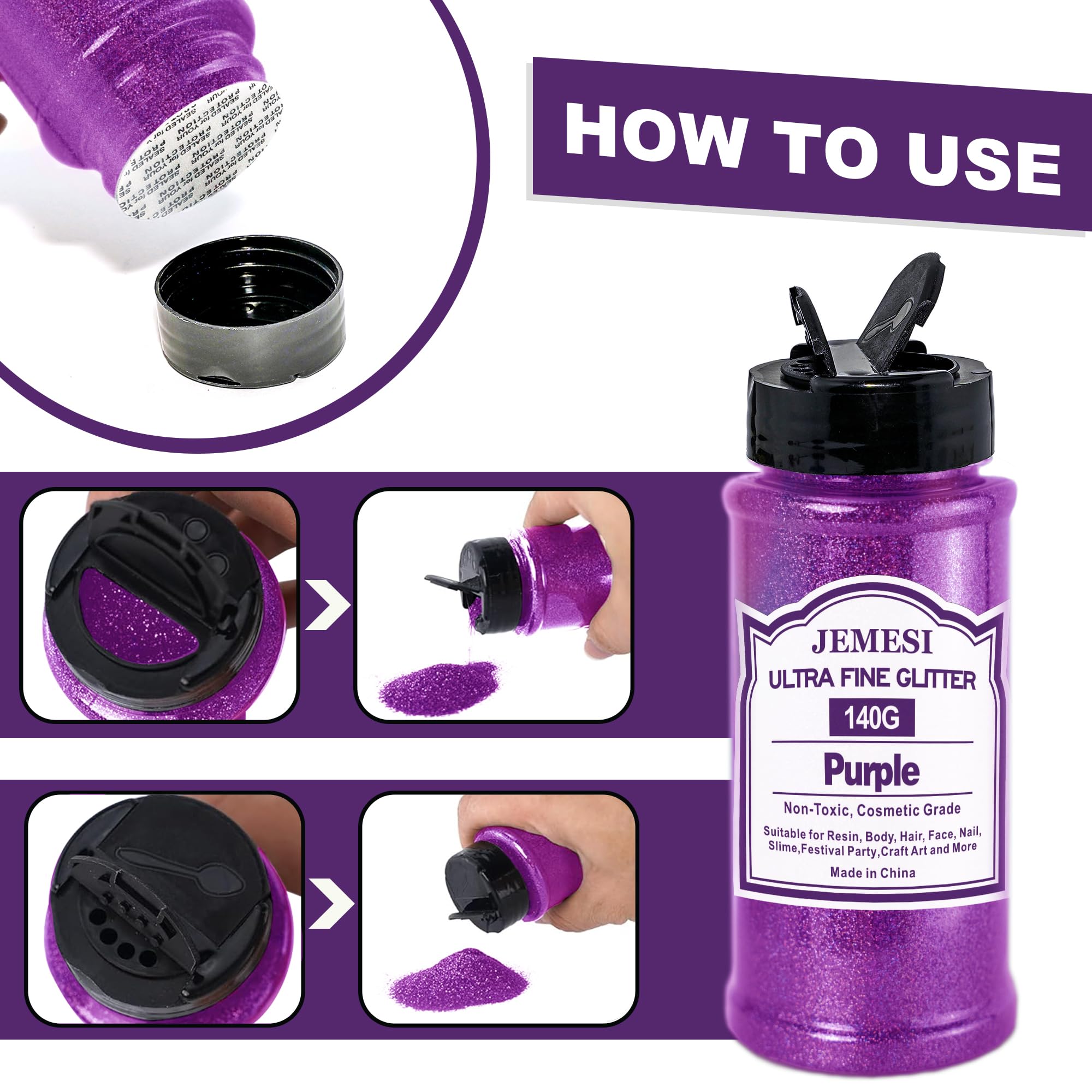 Glitter Olografici Ultrafini, Glitter Di Bellezza,Viola colore140g, Adatti Per Capelli, Viso, Corpo, Unghie e Trucco Natalizio. Adatti Anche Per Resina Epossidica, Vetro e Lavori Artigianali.