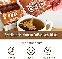 Vista 6 de OM MUSHROOM SUPERFOOD Coffee Latte Blend – Polvo funcional de hongos con melena de león, Cordyceps, Reishi y Chaga – Energía, Enfoque y Claridad