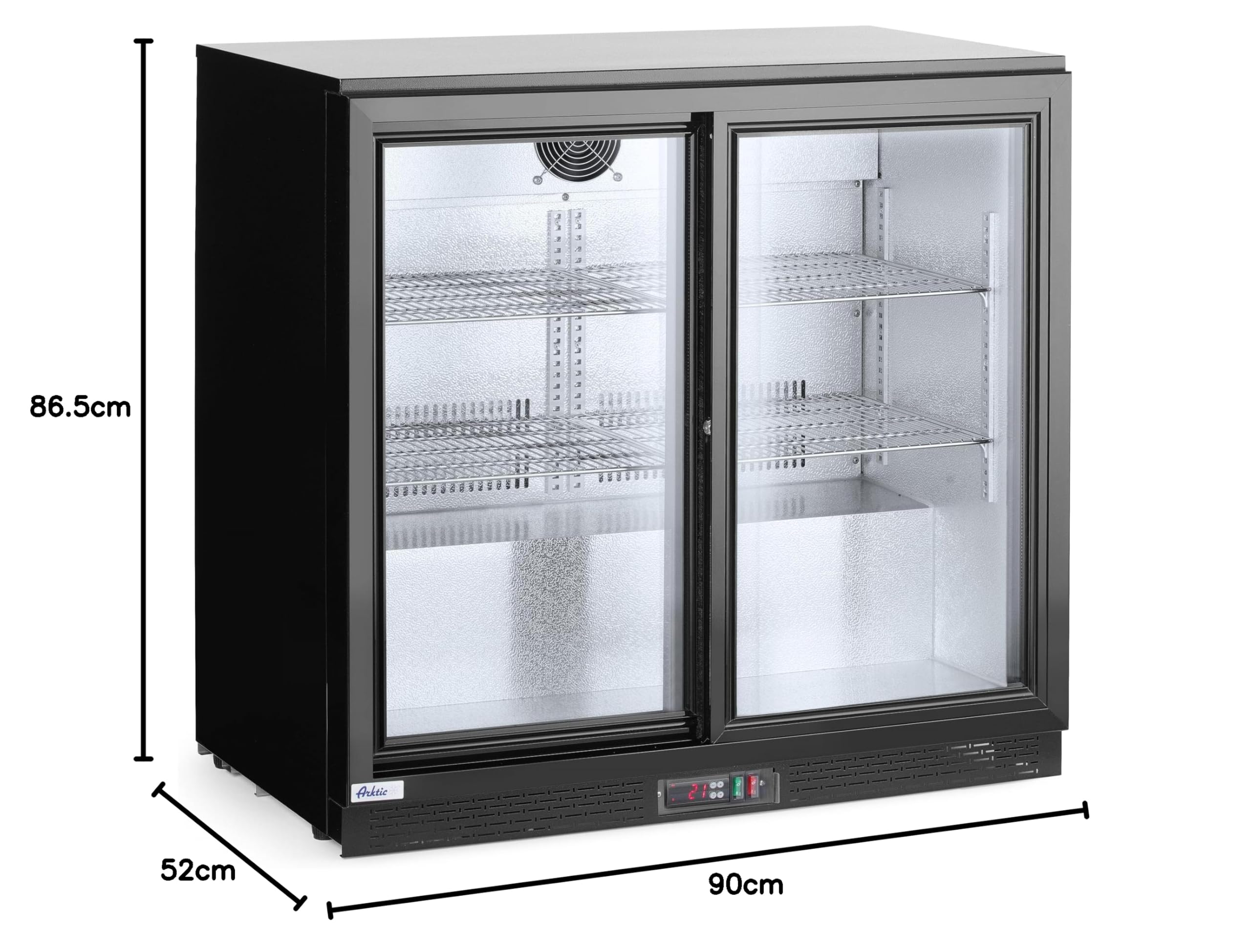 HENDI Refrigerador bajo mostrador para bebidas Arktic, puertas correderas dobles, 158L, 0–10°C, 220V, 160W, 900x520x(H) 865mm, acero con recubrimiento en polvo negro