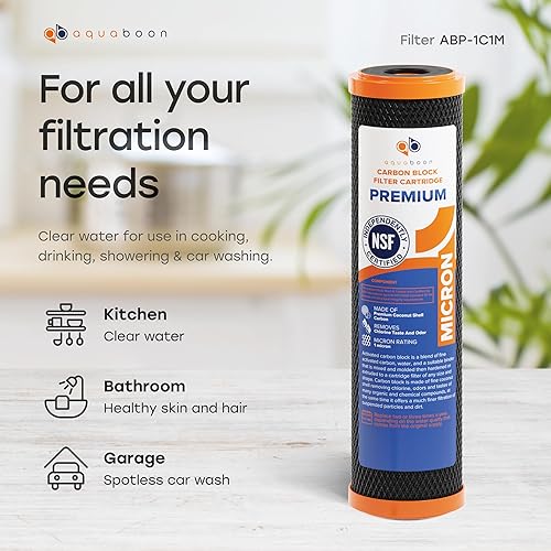 Miniatura 2 de Aquaboon Filtro de agua de 1 micra de 10 x 2.5 pulgadas, cartucho de filtro de agua de bloque de carbono de repuesto para sistemas de filtración