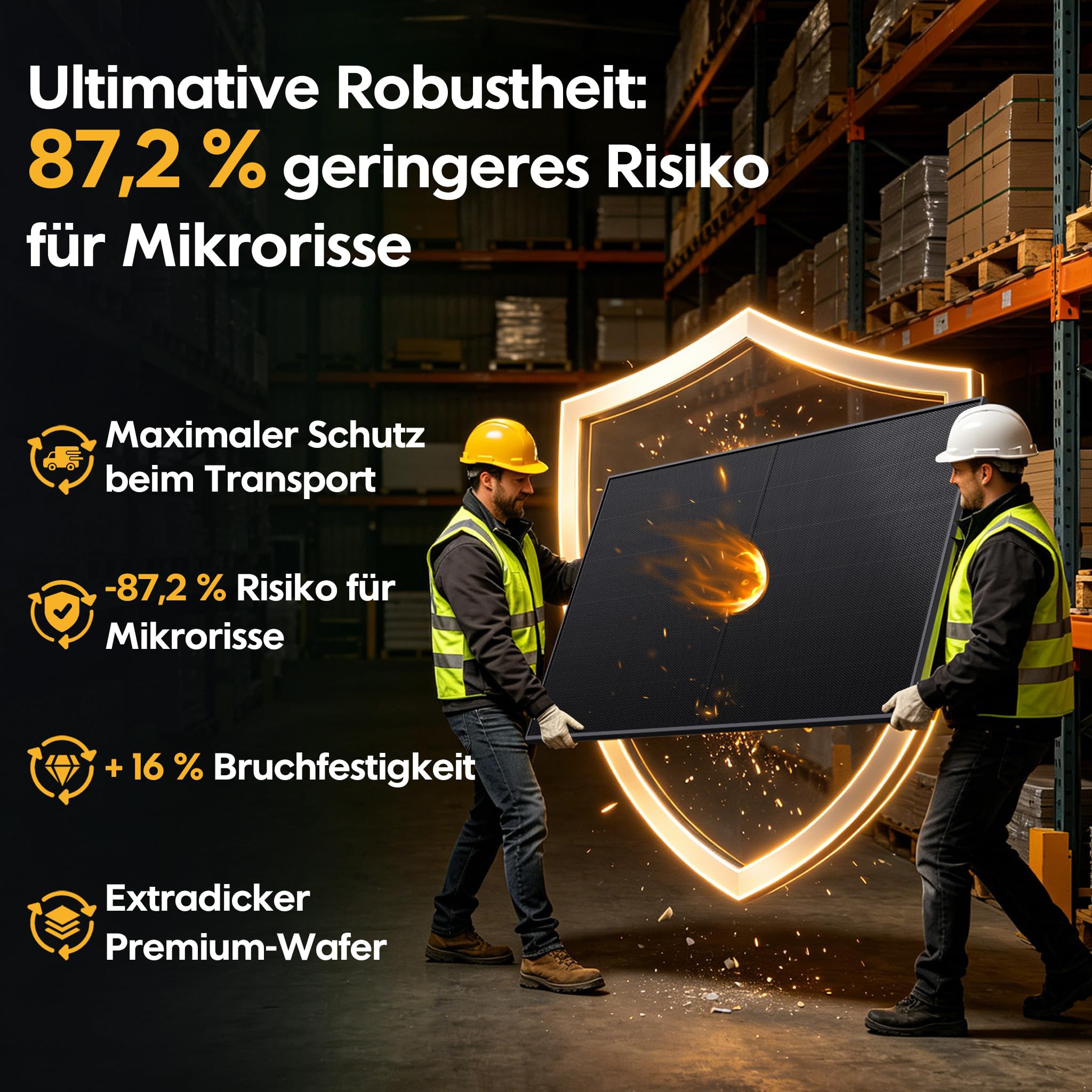 Powerness® 480Wp Solarmodul Full Black, Sunpro BC bifazial Glas-Glas PV-Modul, Back Contact Doppelglas mit 0–5W positiver Leistungstoleranz für Balkonkraftwerk, 0% MwSt. (4 Stk)