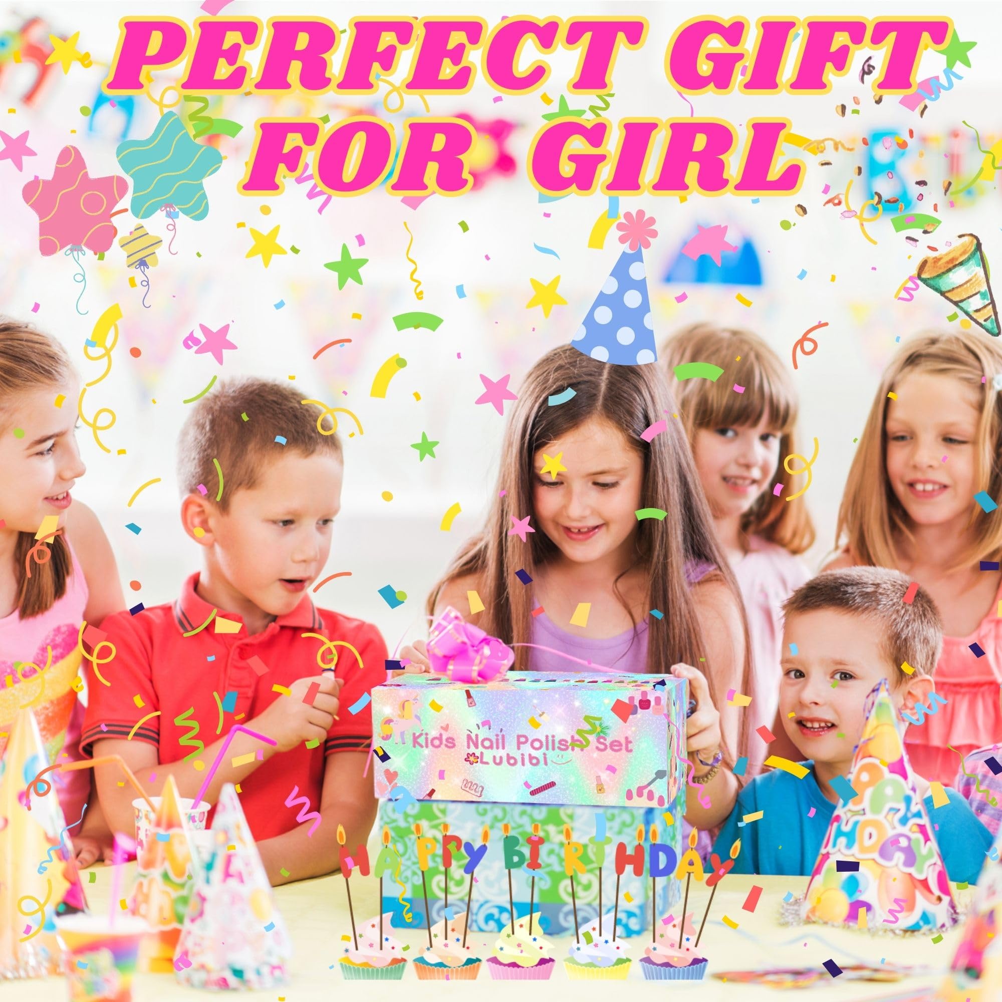 Lubibi Set Smalti Per Unghie Per Bambini, Con Essiccatore Per Smalti e Borsa Per Il Trucco Inclusi, Smalto Impermeabile, Atossico e Pelabile, Regali Di Compleanno Creativi Per Bambine Di 6 7 8 9 Anni