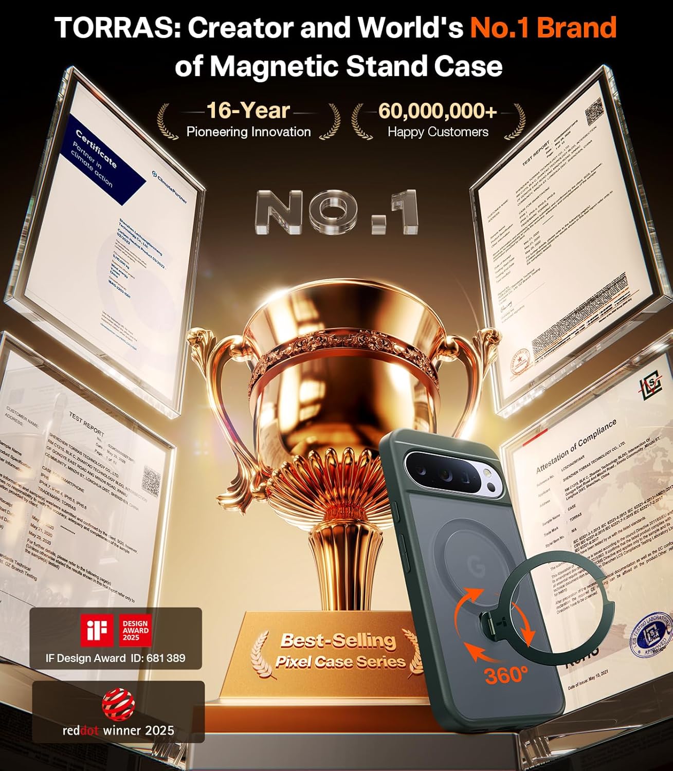 torras 360 spin magnetic stand for google pixel 10 pro xl case, compatible with magsafe, 4x military drop protection, slim for google pixel 10 pro xl phone case with kickstand, green pixel 10 pro xl case green