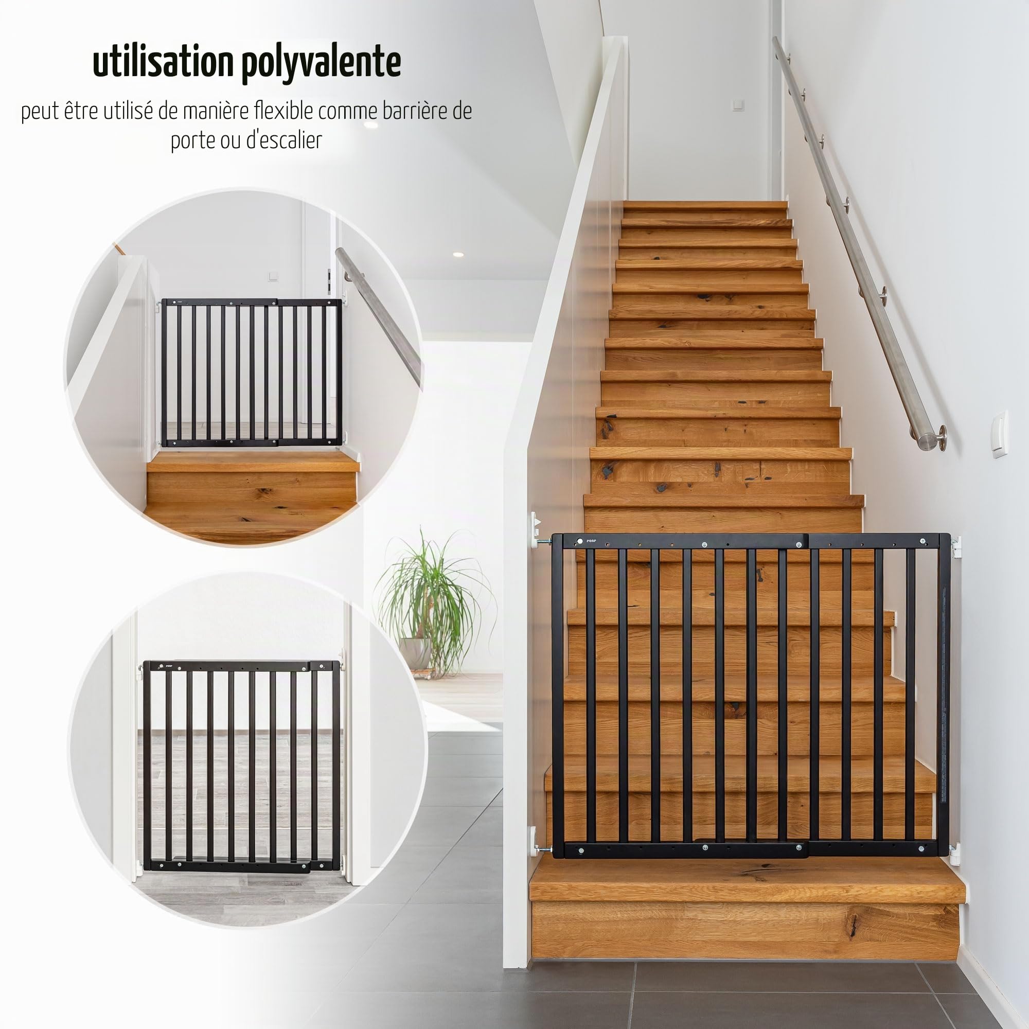 Grille de Porte et barrière d'escalier à Visser, kit de Construction à Assembler, Extensible de 63 à 103,5 cm, Noir