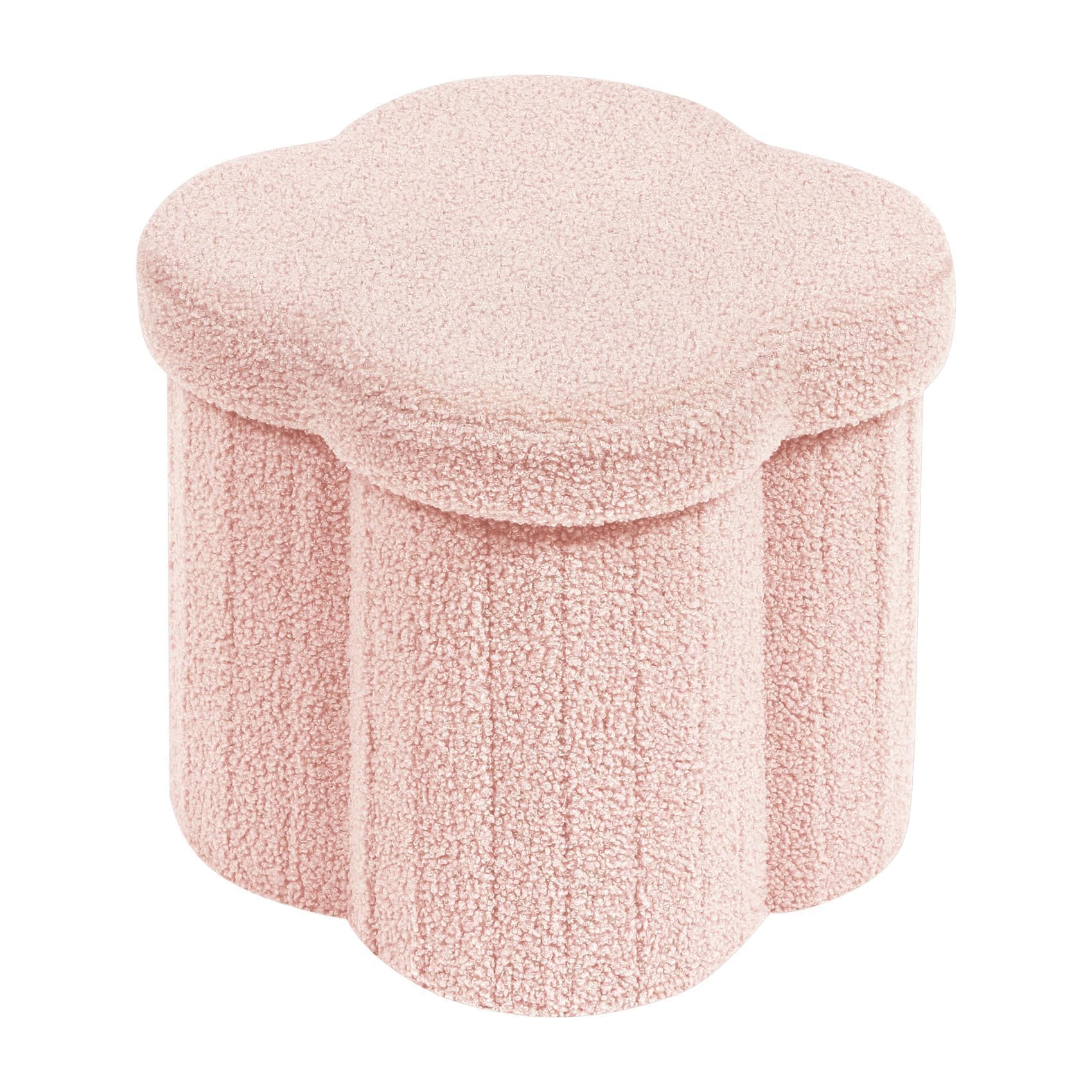 PINPLUS Faltbarer Hocker mit Stauraum, Bouclé, Blume, 32x32x32 cm, Rosa