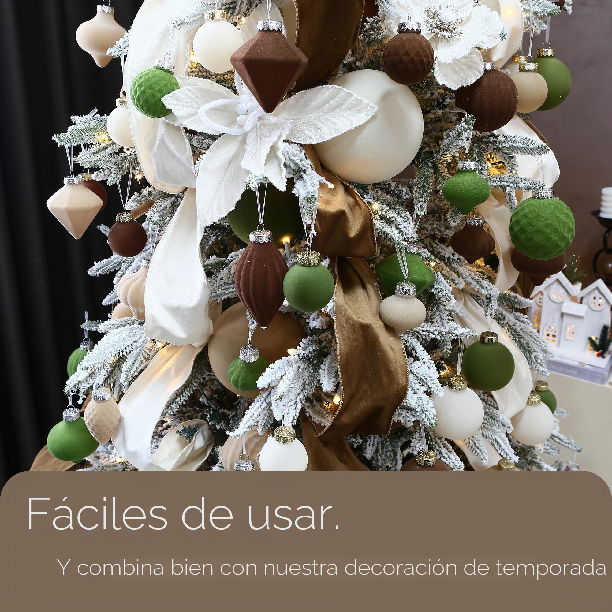 Sea Team - Juego de 25 adornos de bolas de Navidad con terciopelo para árbol de Navidad, adornos colgantes decorativos, decoraciones de plástico irrompibles para árbol de Navidad, corona, guirnalda