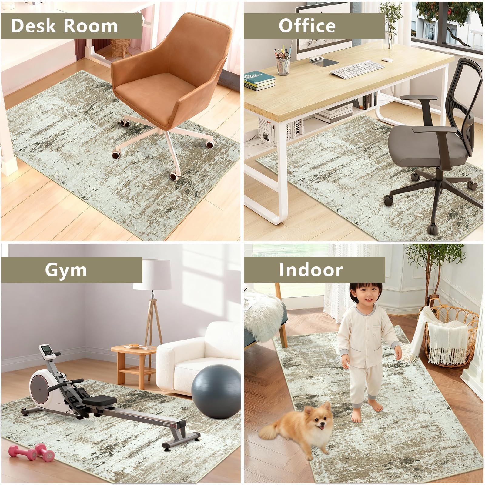 Cekene Protector Suelo Silla Ruedas 120x150cm Taupe Antideslizante Alfombra Silla Escritorio Resumen Afombra Silla Gaming Protector Suelo para Suelos Duros Silla de Oficina