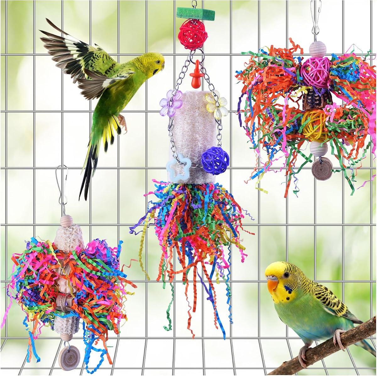 Juguetes para pájaros, juguete para buscar comida para periquitos, juguete para masticar colgante, accesorios para jaulas de pájaros, adecuados para cacatúas, periquitos, agapornis, cotorras y otros loros pequeños