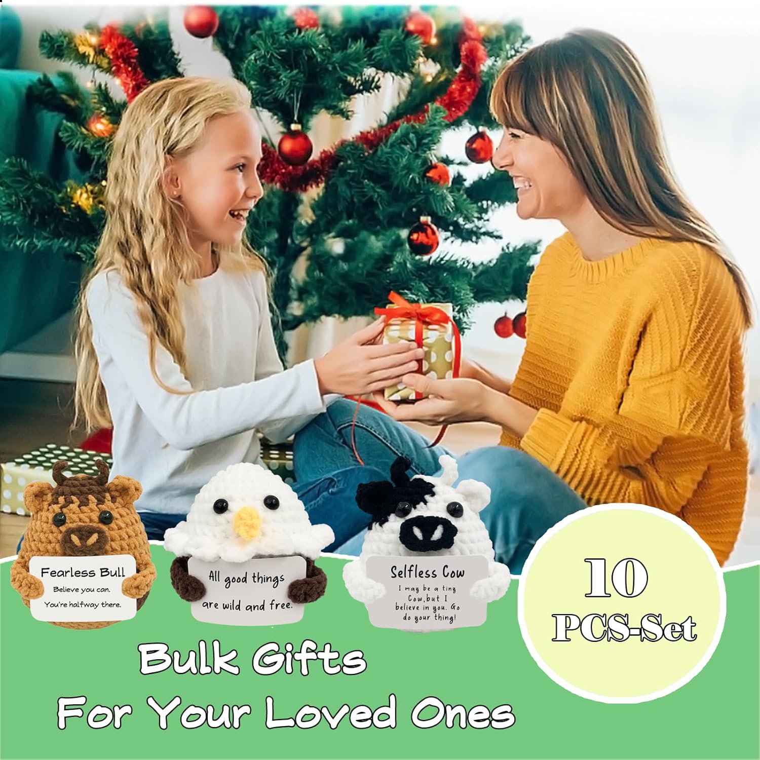 10pcs Positive Crochet Mini Animals Bulk Valentines Day Birthday Gifts for Women Kids Adults Coworkers Men Teens Handmade Employee Teacher Staff Appreciation Thank You Gift Small Cute Toy - Image 7