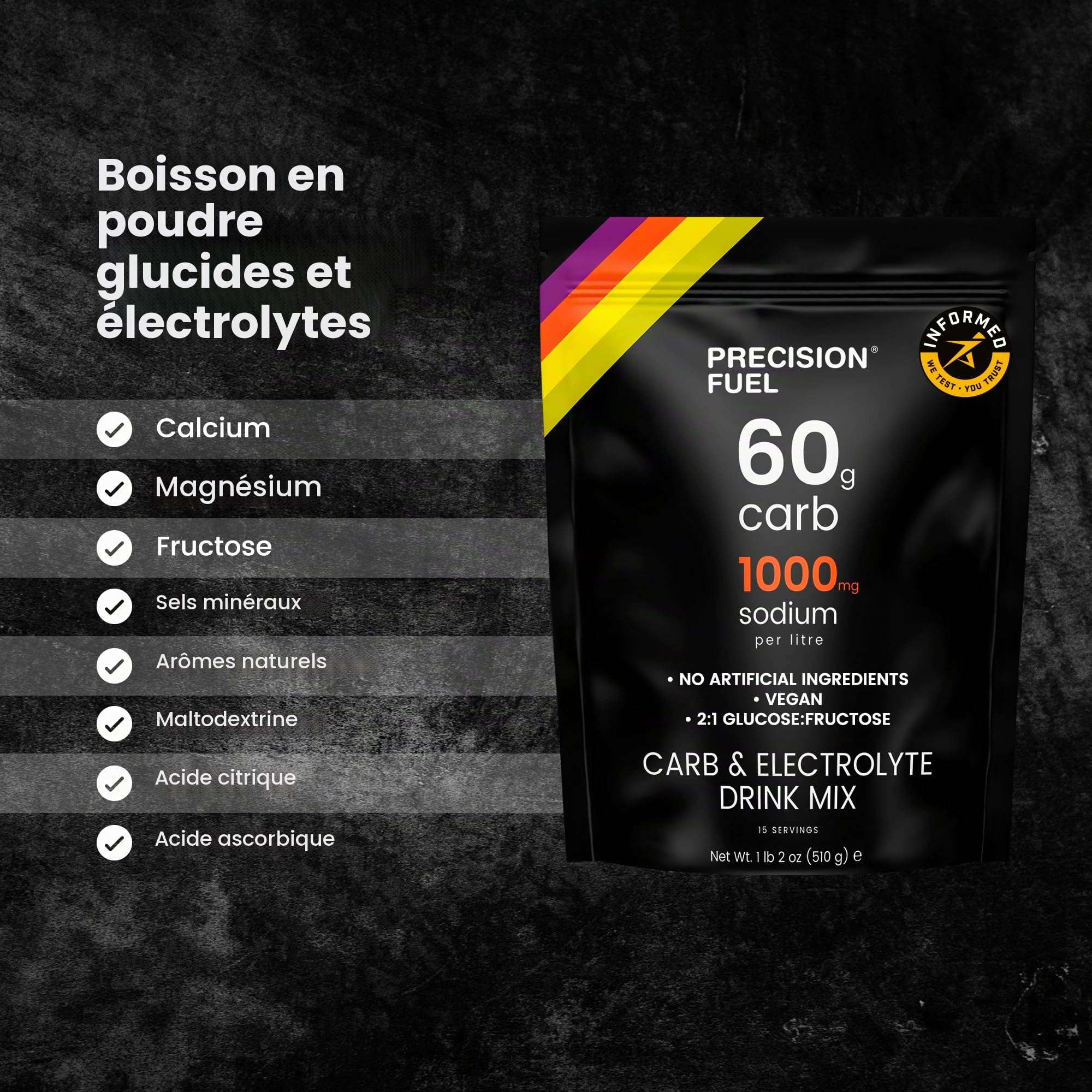 Precision Fuel Carb & Electrolytes Mélange en poudre pour boisson énergétique, 60 g glucides et 1000 mg sodium/L, vegan, goût agrumes, pour entraînements intensifs et sports d’endurance (lot de 2)