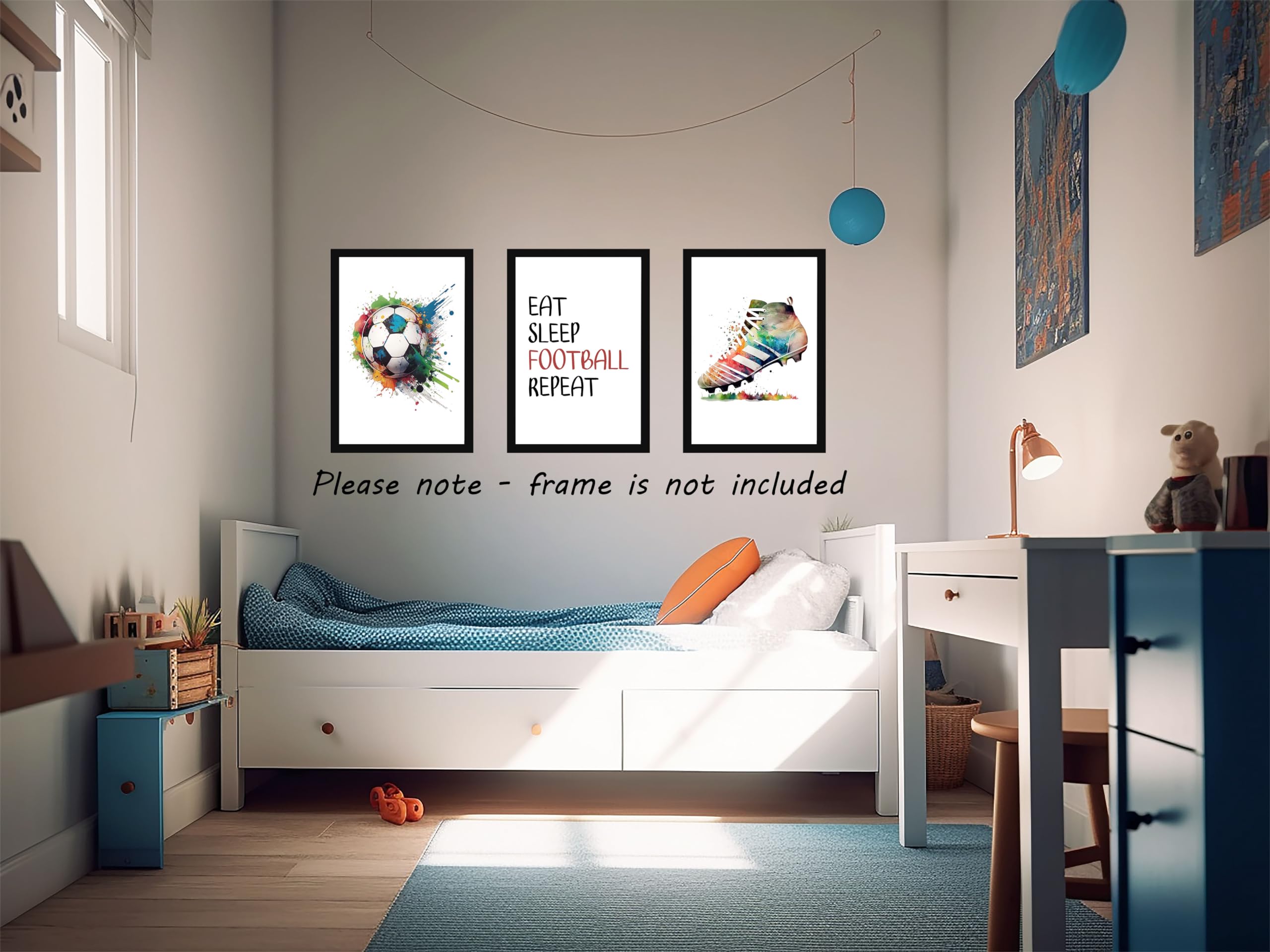 Football Wall Art Set, 3 Unframed Prints, Boots & Ball with Quote, Multi Watercolour Splash, Boys & Girls Bedroom Decor - Image 4