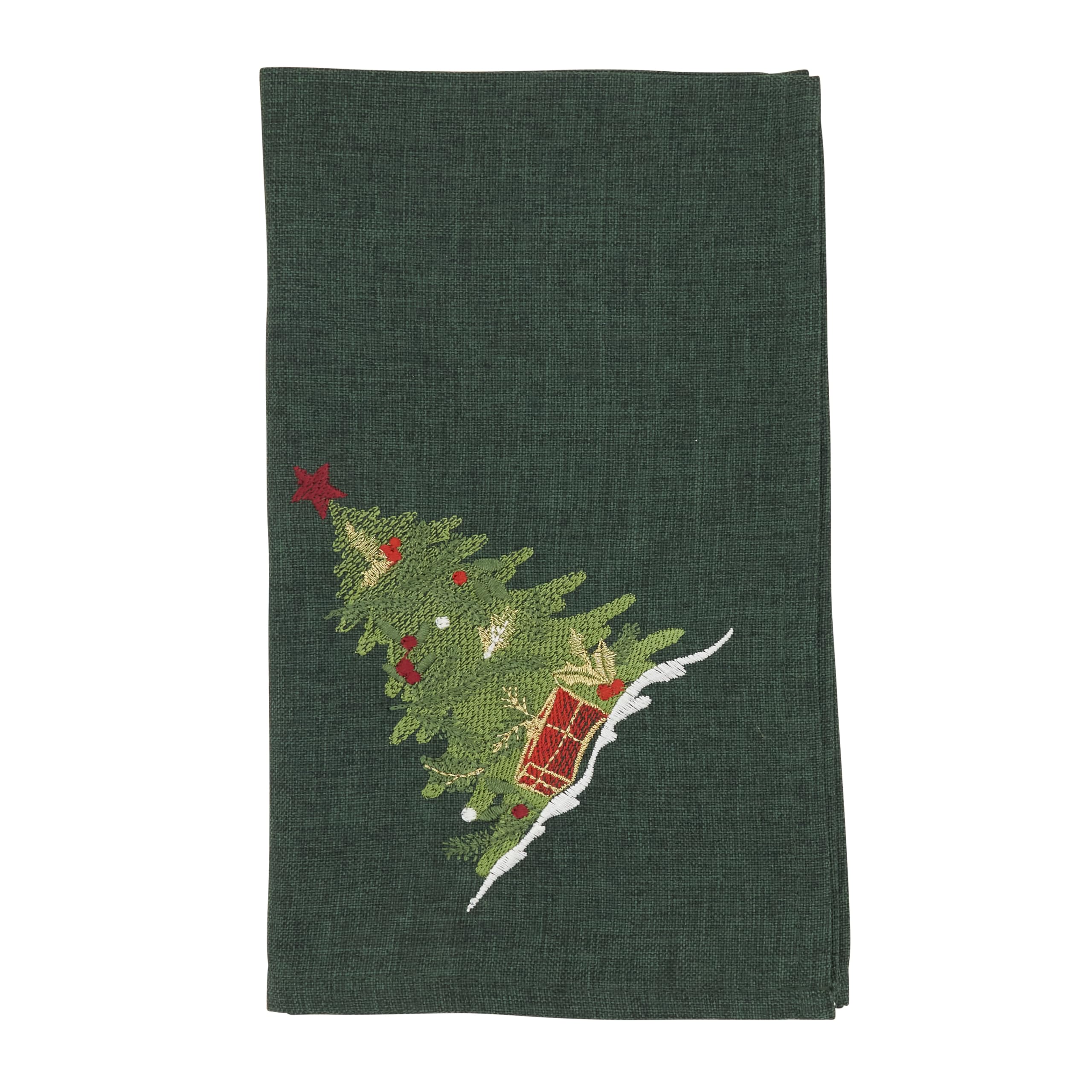 SARO LIFESTYLE Embroidered Christmas Tree Cloth Napkins (Set of 4) - Holiday Dinner Napkins for Christmas Entertaining & Festive Table Décor, 20"x20", Green