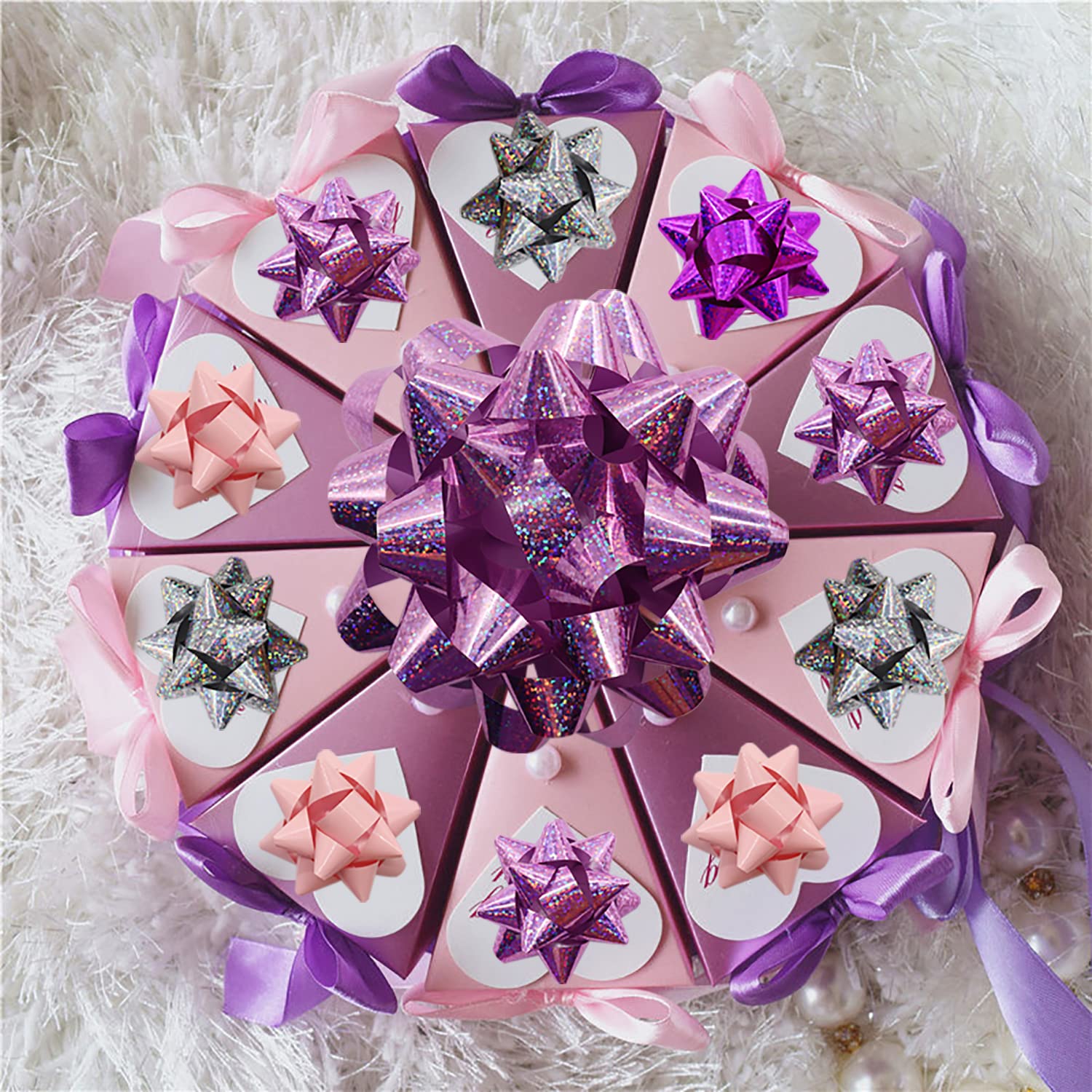 RMENOOR 50 Pz Fiocchi Regalo Adesivi Coccarde per Pacchi Regalo Autoadesivi 4CM Mini Fiocchetti per Pacchetti Regalo Assortimento di Fiocchi Regalo Colorati per Regali, Natale, Compleanno