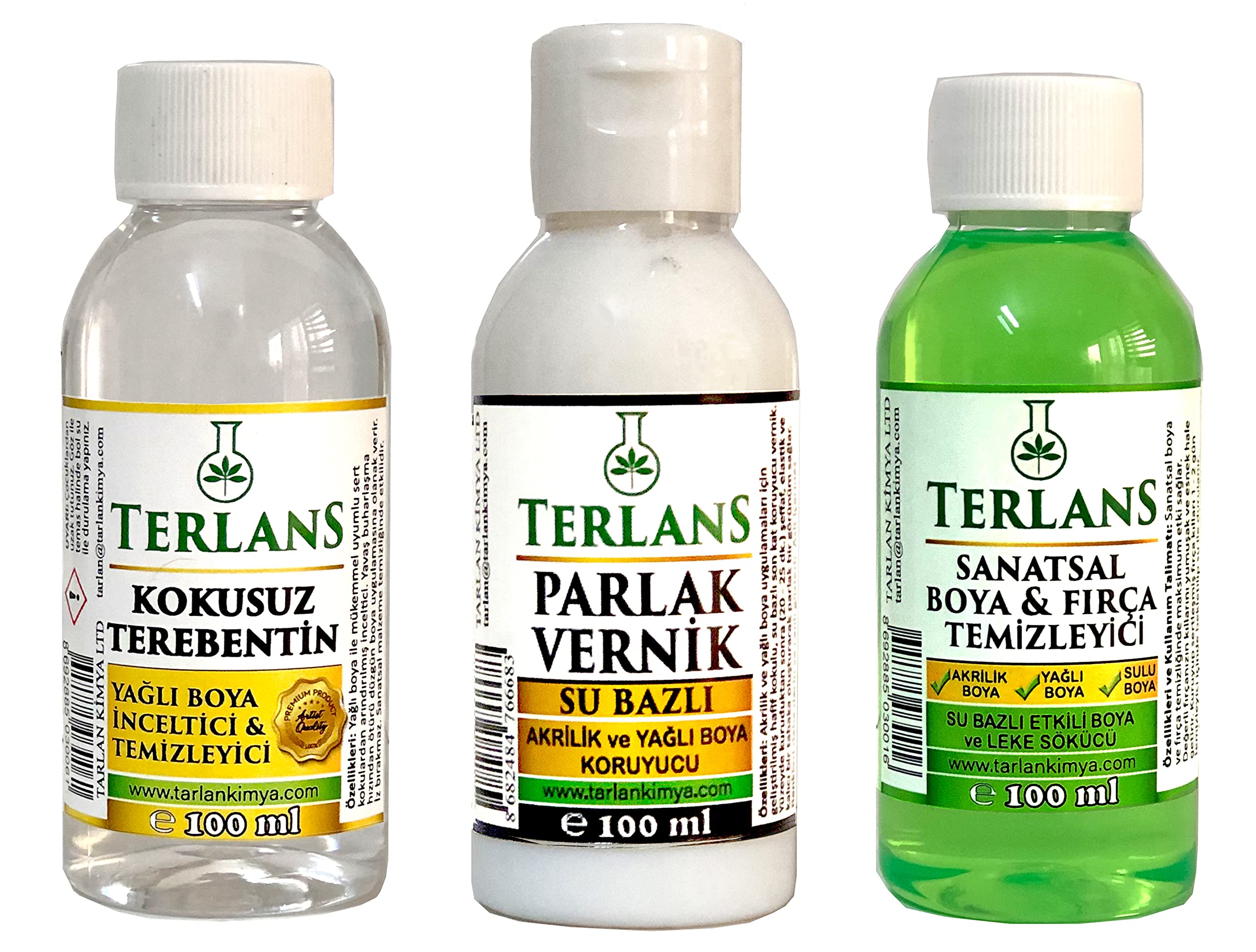 Terlans Yağlı Boya Seti Yardımcı Malzemeler 3x100 ml Terebentin - Vernik - Boya Temizleyici