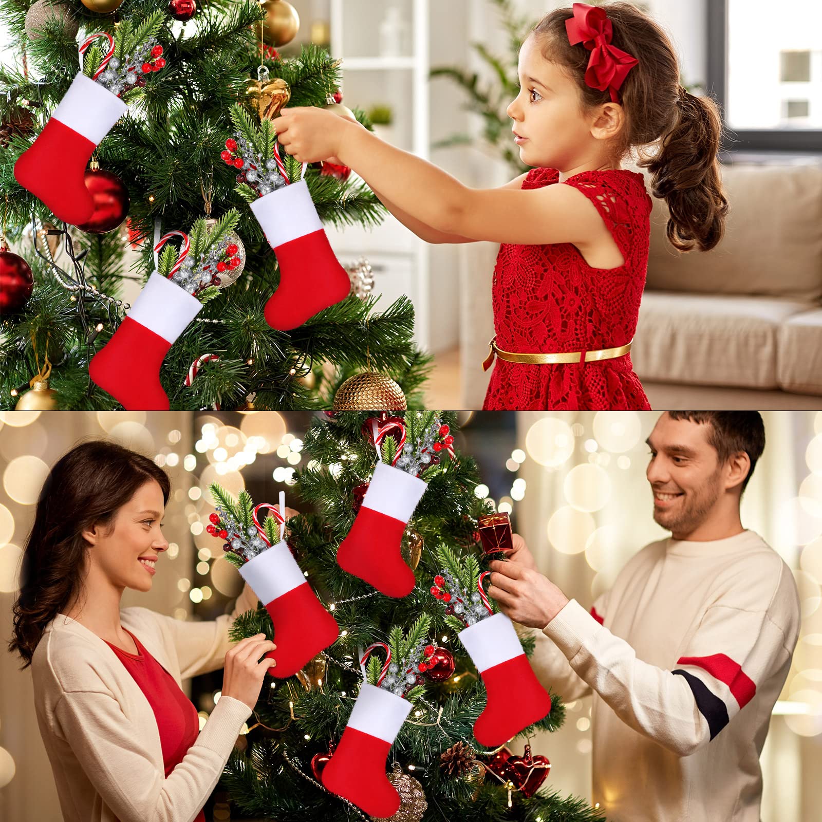 Weihnachten Mini Strümpfe Filz Stoff Weihnachtsstrümpfe Rot Geschenk Karte Baumhalter Kleine Weihnachtssocken Dekoration Einfarbig Weihnachten Urlaub Strümpfe für Xmas Party Geschenke Ornamente (50)