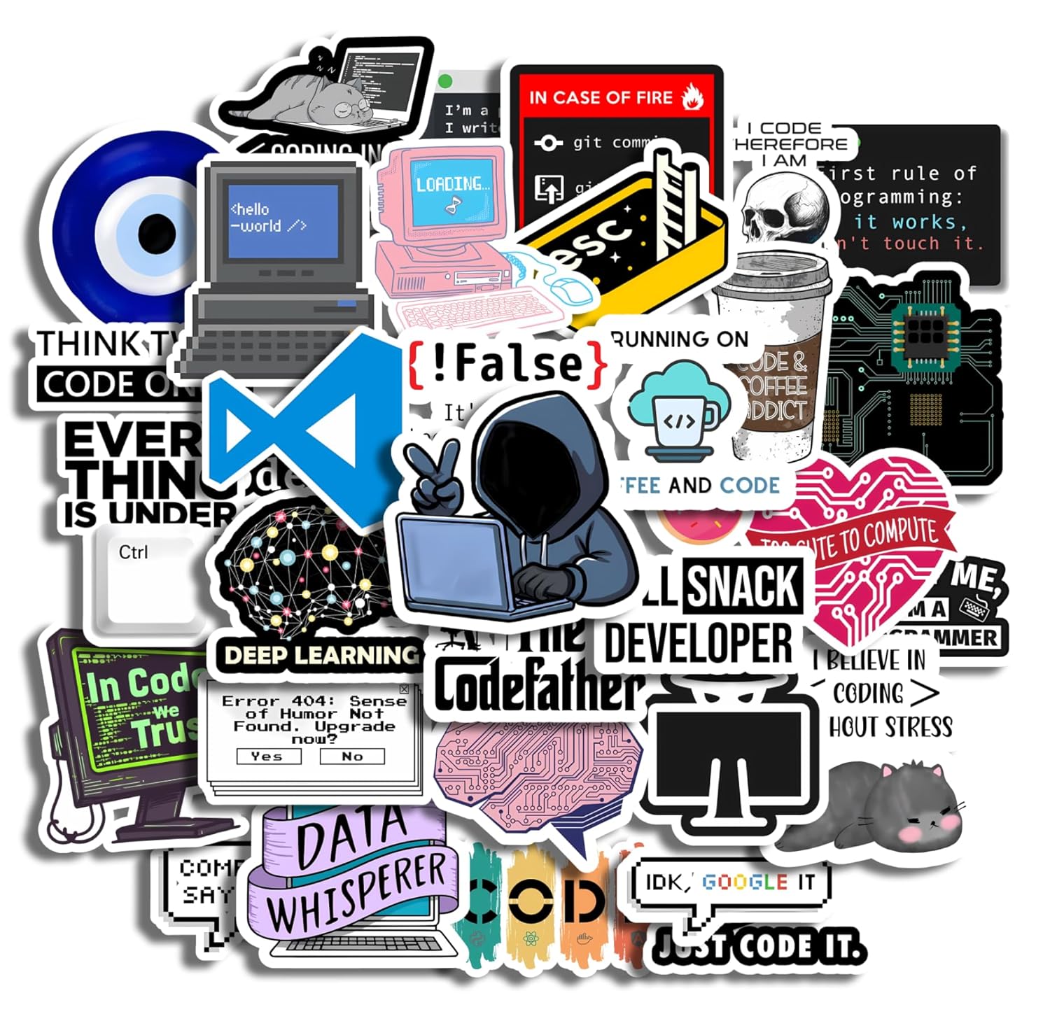 32Pcs Coding Stickers for Programmers | Laminated Waterproof Vinyl Stickers for Laptop, Journal, Tech Gear | Coding, Developer, Hacker, IT Professional Stickers for Coders