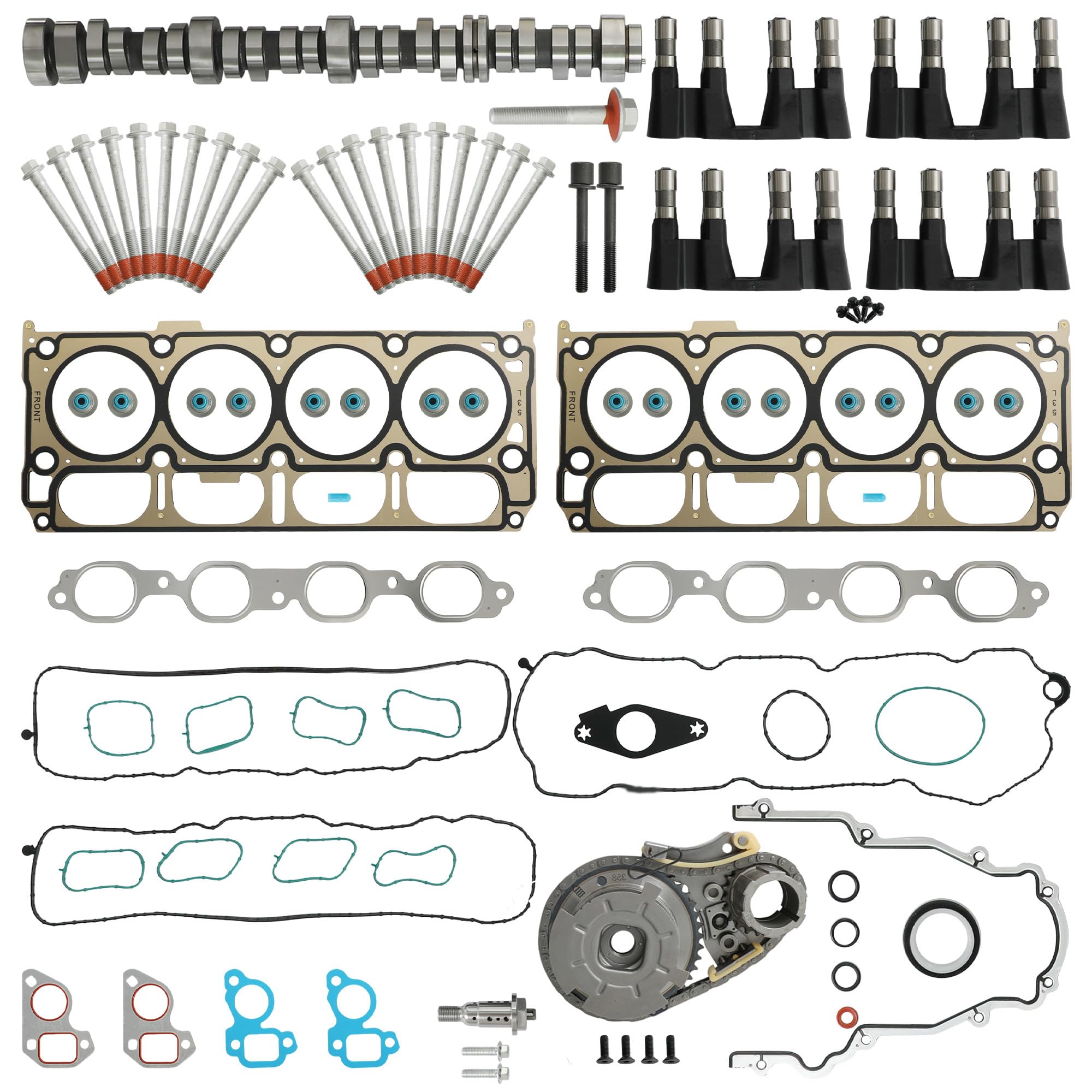 NON AFM Camshaft Kit Lifter Head Gasket Set Timing Chain VVT Gear Bolts Fit For GM Sierra Yukon XL Chevy Suburban Silverado 1500 L83 L84 5.3L 2014-