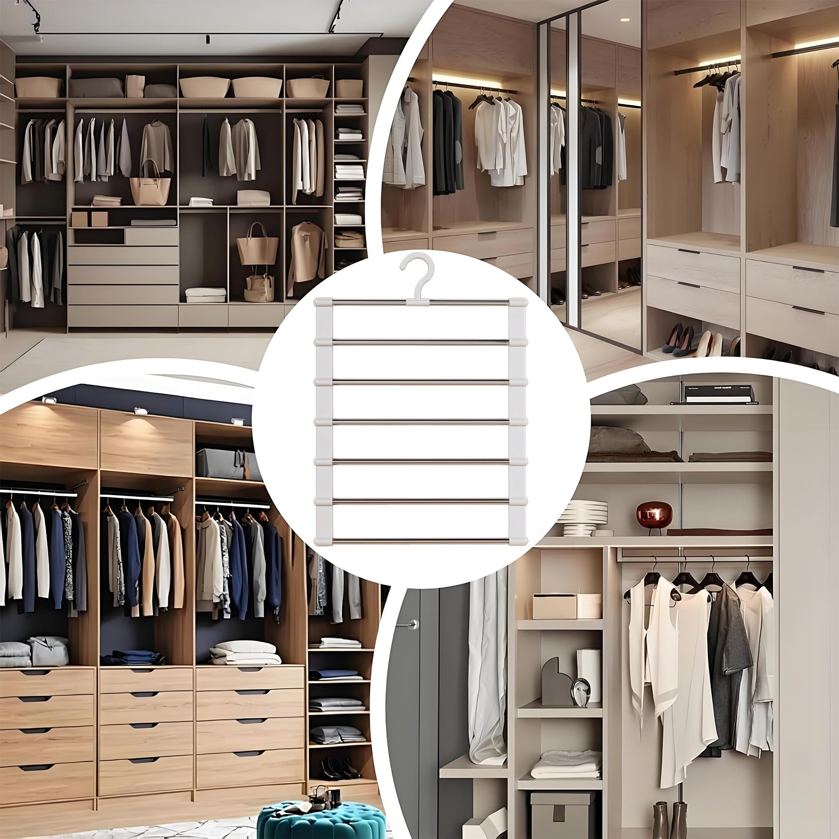 Appendi-pantaloni, confezione da 2 appendi-pantaloni a 6 livelli in acciaio inossidabile, salvaspazio per l'80% dell'armadio, per appartamento, dormitorio, appendere jeans, sciarpe