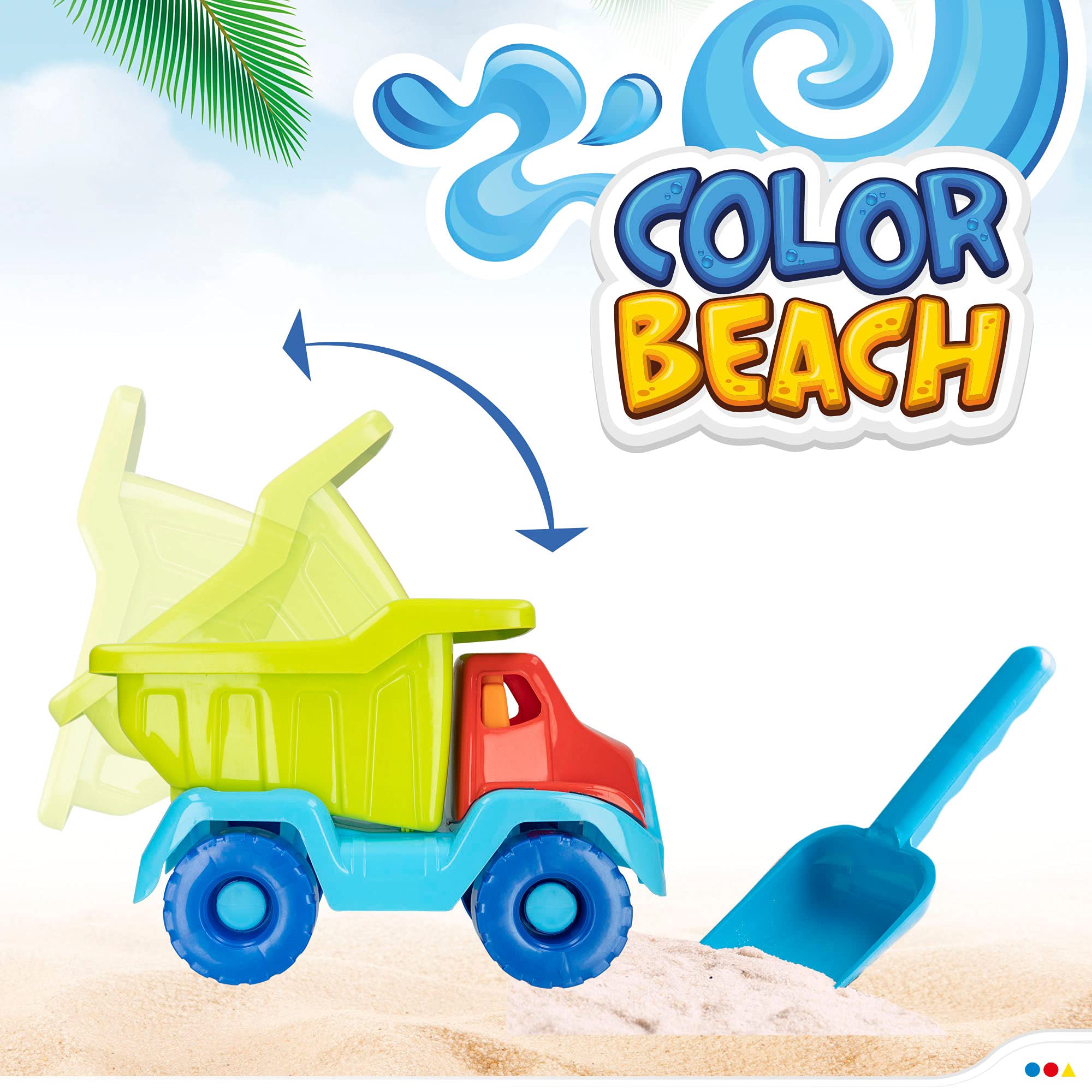 ColorBaby - Juguetes de Playa para niños, Bolsa Juguetes Playa, Cubo Arena, diámetro 18 cm, cedazo, Pala, rastrillo, regadera, camión, moldes Arena, 18mese (49273)