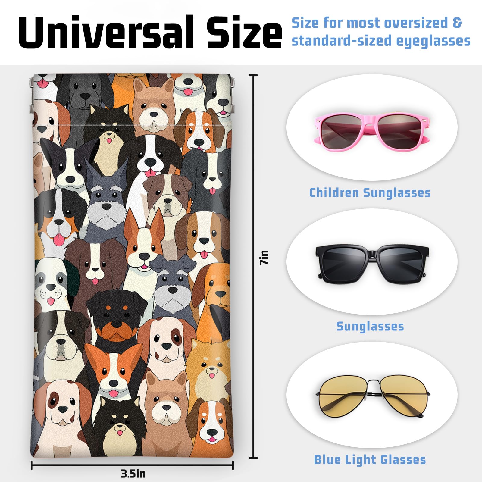 Funda suave para gafas de sol, 7 x 3.5 pulgadas, portátil, de piel sintética, bolsa con soporte superior para mujeres y hombres