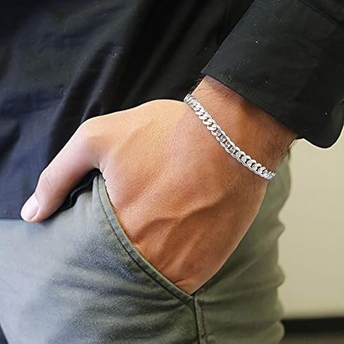 Miniatura 4 de Hadoken Pulsera de plata de ley 925 con cierre de 0.197 in para hombres y mujeres, cadena cubana de corte de diamante, cadena Figaro de 6.577.588.59