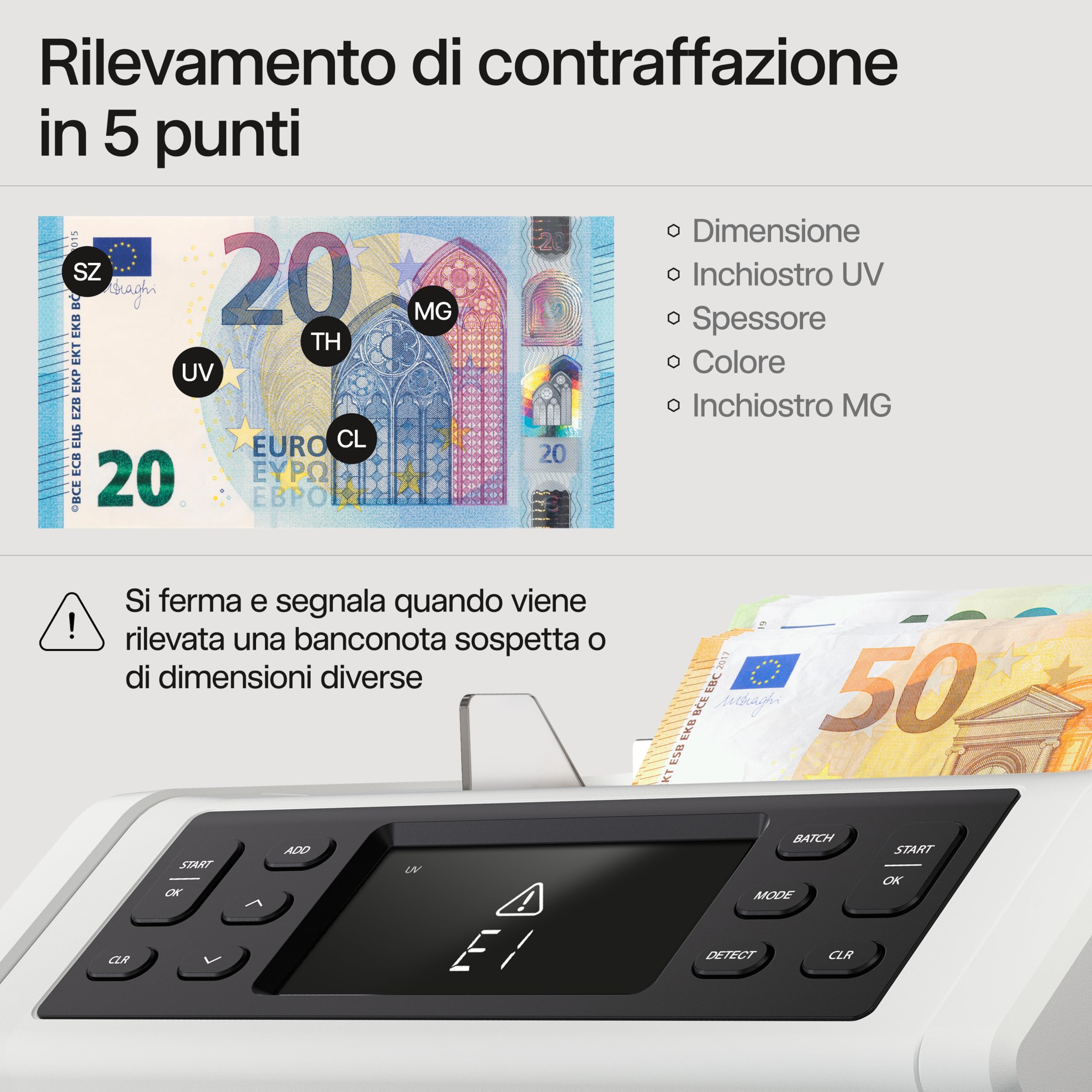 Safescan 2265 contabanconote che conta il valore di sterline inglesi e euro miste - Contabanconote con verifica banconote a 5 punti - Contabanconote per banconote ordinate e per tutte le banconote