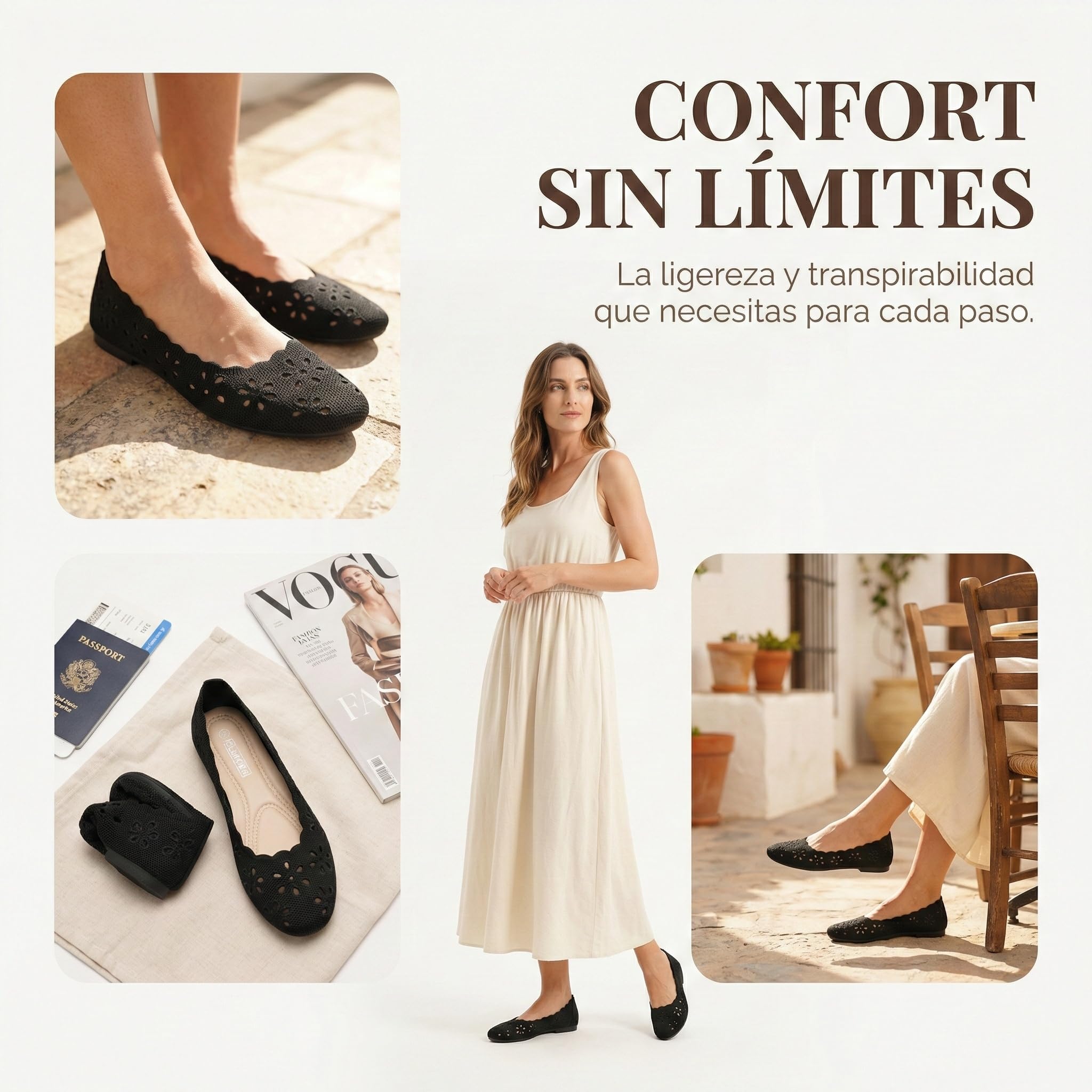GLAMORA Bailarinas Manoletinas Caladas Mujer Zapatos Planos Transpirables Tejido Flexible Puntera Redondeada Suela de Goma Cómodos Ligeros Bailarinas Verano