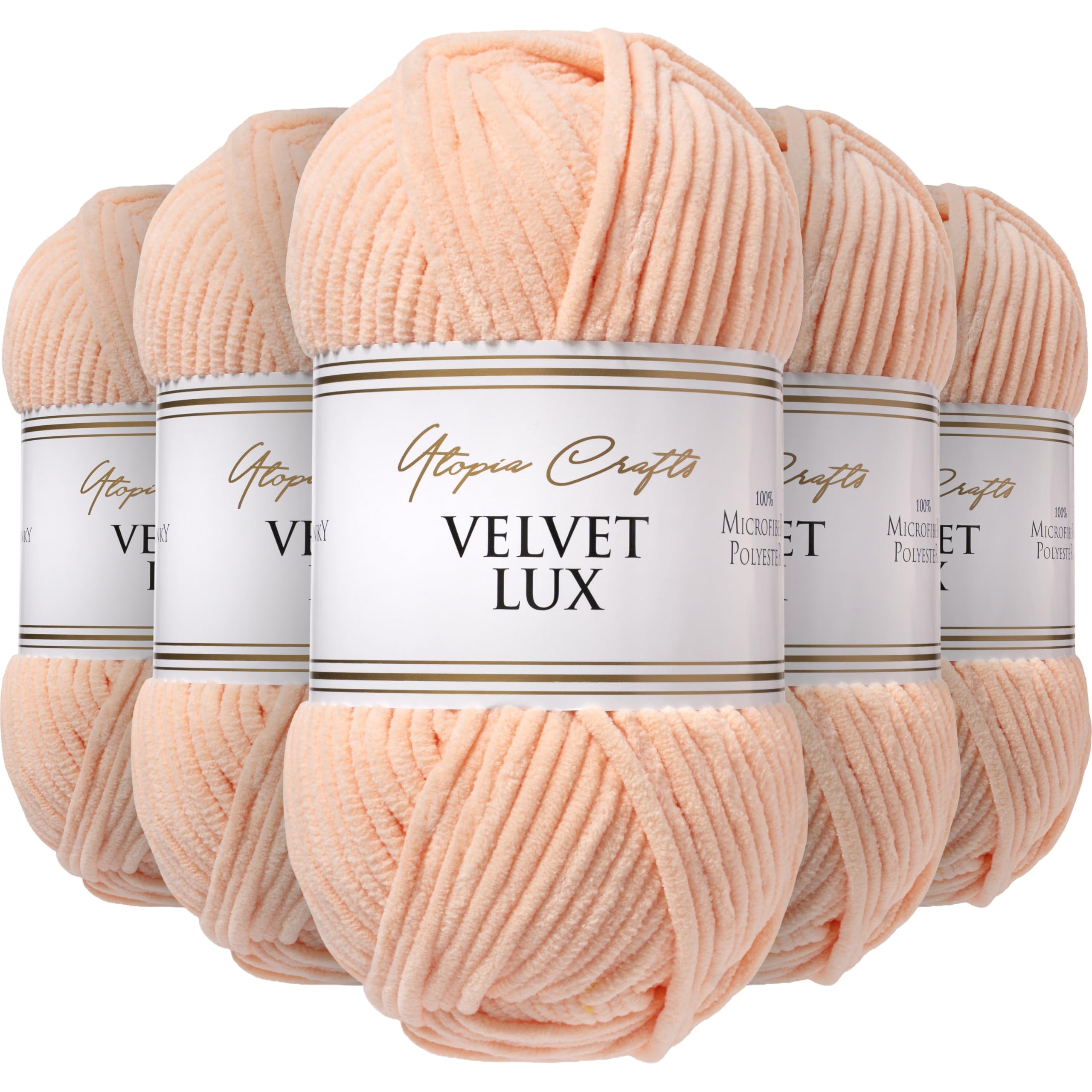 Utopia Crafts Velvet Lux Chenille Super Soft Chunky Yarn for Knitting and Crochet 5X 100g (Apricot Bloom)